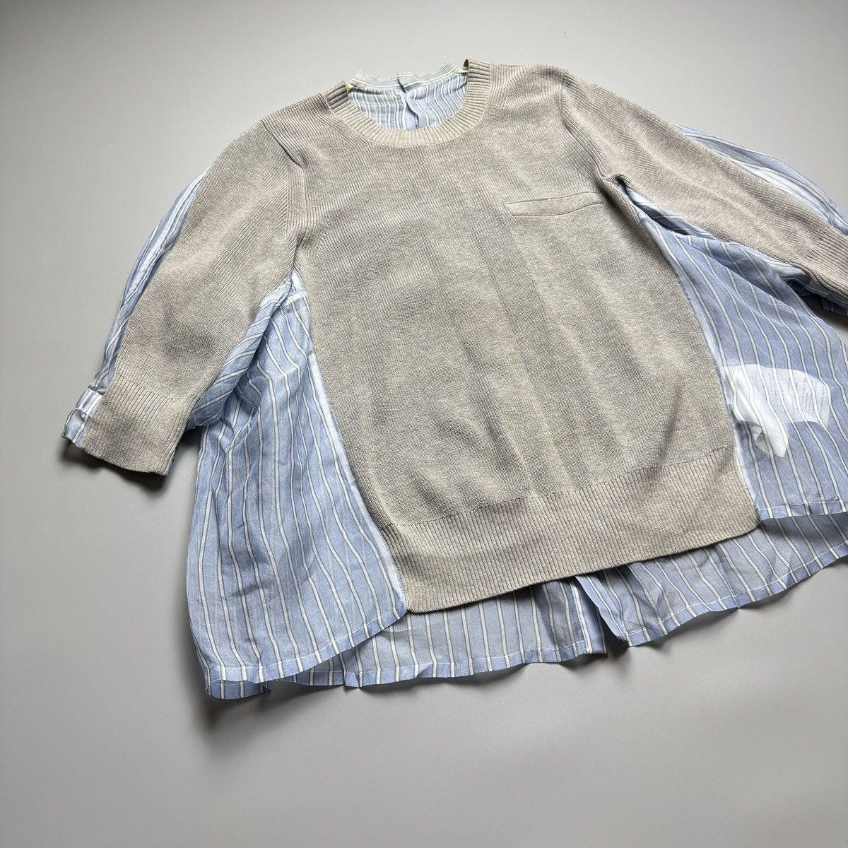 Sacai Sacai - Gray Knit & Blue Striped Organza Sweater Size ONE SIZE - 4 Thumbnail