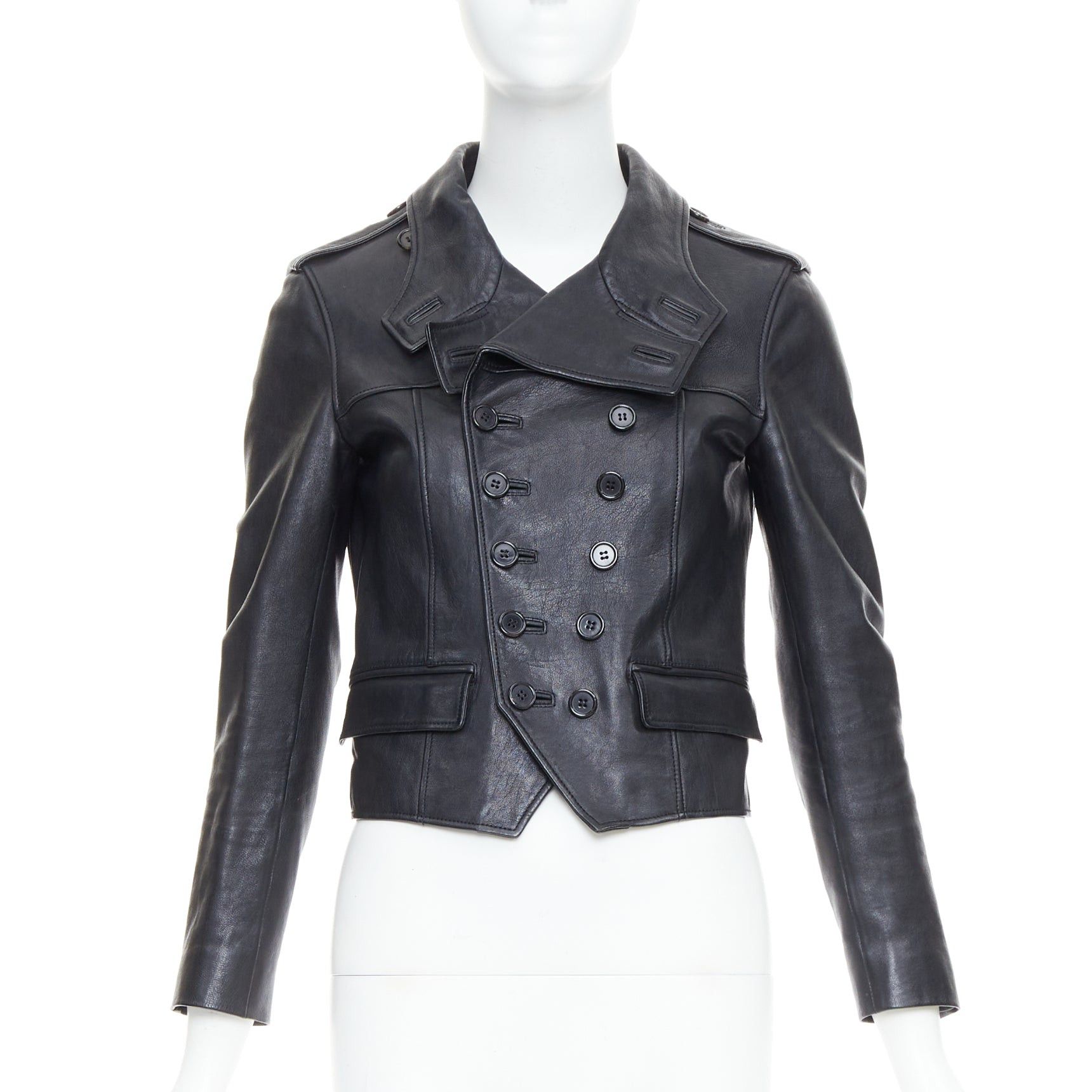 Saint Laurent Paris SAINT LAURENT Hedi Slimane 2014 black cropped smoking spencer jacket FR36 S Size S / US 4 / IT 40 - 1 Thumbnail