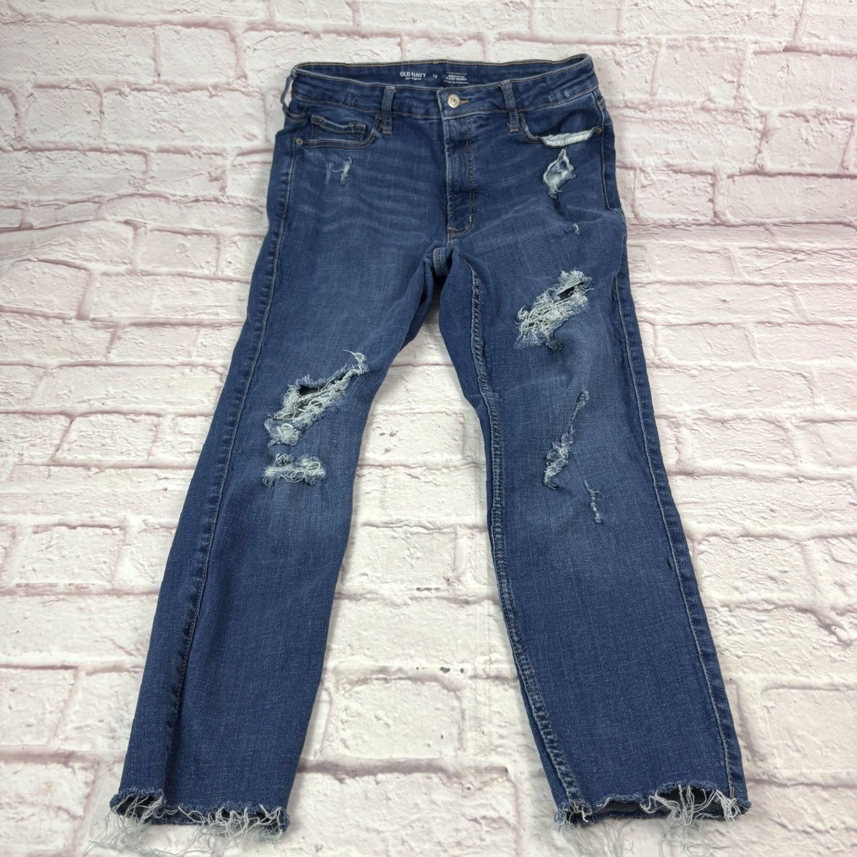 Old Navy Old Navy Rockstar Jeans Womens 12 Blue Extra High-Rise Skinny Distressed 29x26 Size 34" / US 12 / IT 48 - 5 Thumbnail