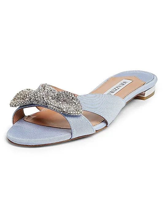 Aquazzura os11x1225 Very Bow Tie Crystal Slide Sandals in Blue Size US 11 / IT 41 - 2 Thumbnail