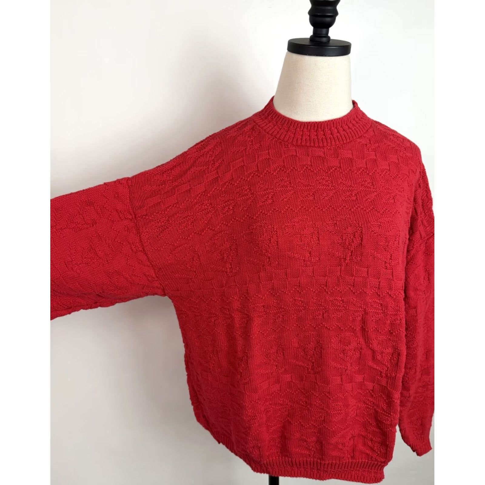 Vintage VINTAGE Cuddle Knit Sweater Womens Large Red Floral Cotton Knit Pullover 80s 90s Christmas Womens Size L / US 10 / IT 46 - 4 Thumbnail