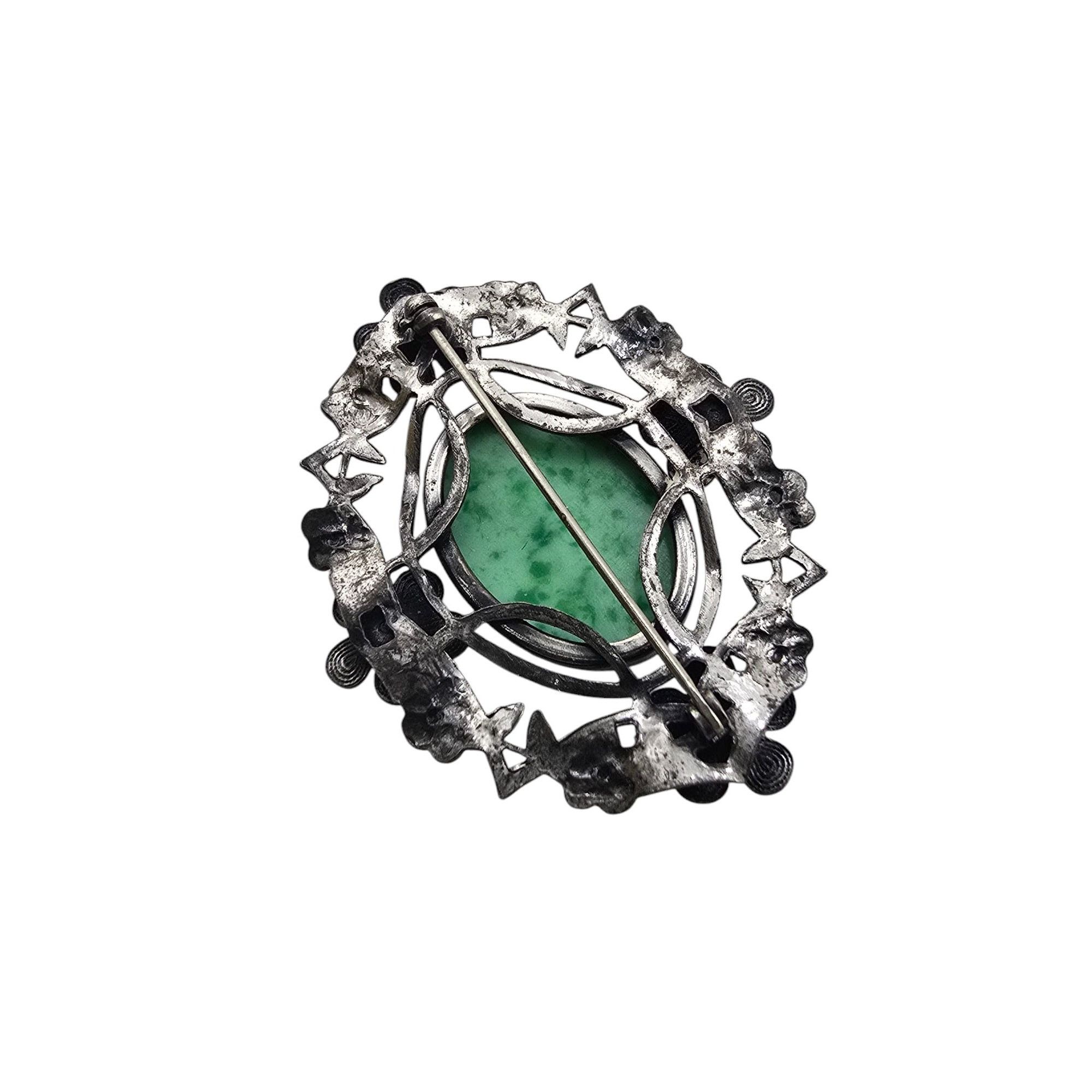 Vintage Gorgeous Mottled Green Stone Czech Brooch (A7054) Size ONE SIZE - 3 Thumbnail