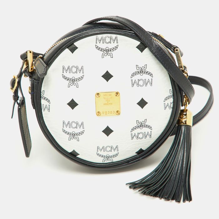 MCM MCM Navy Blue/White Visetos Coated Canvas and Leather Tambourine ...