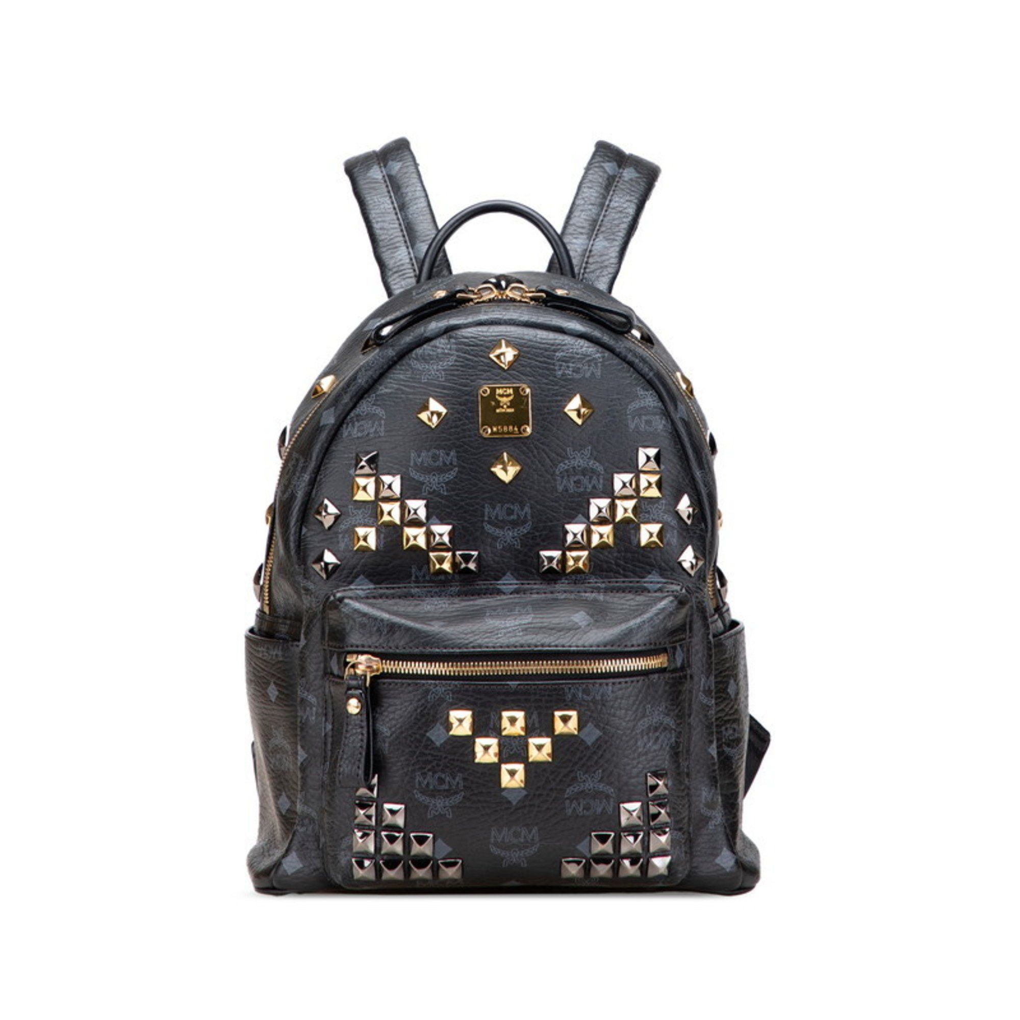 MCM Visetos Monogram Stud Backpack in Black Leather for Women