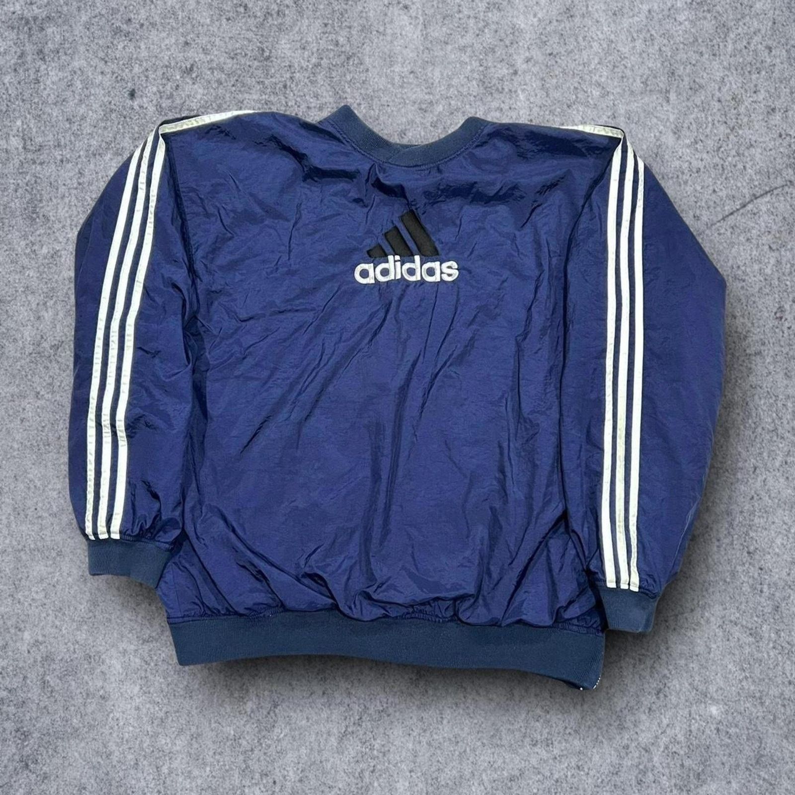 Adidas Adidas Vintage 90s Navy Blue & White Windbreaker Pullover Size US XL / EU 56 / 4 - 1 Thumbnail