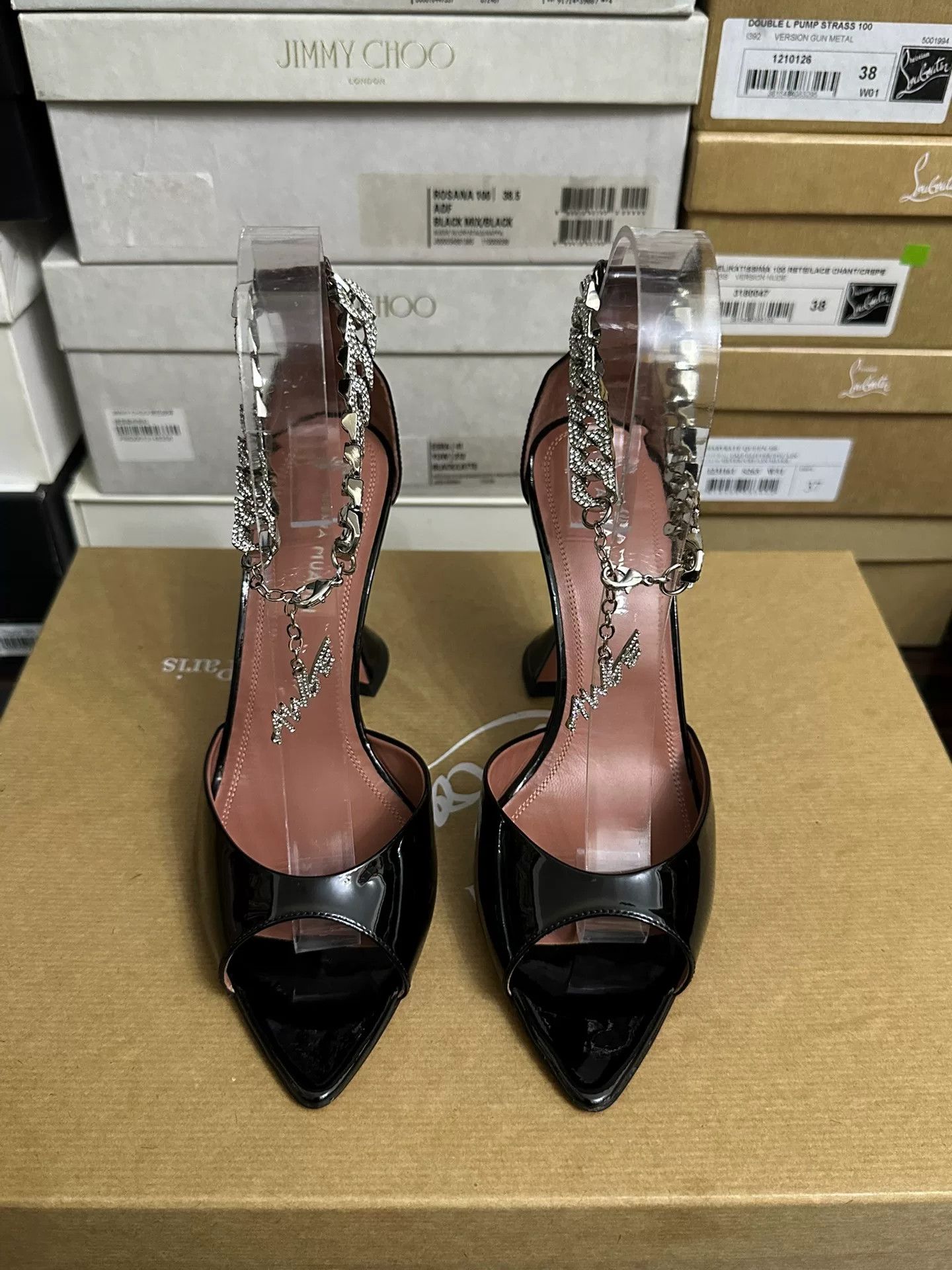 Amina Muaddi Amina Muaddi Black Chain High Heels Size US 6 / IT 36 - 1 Thumbnail