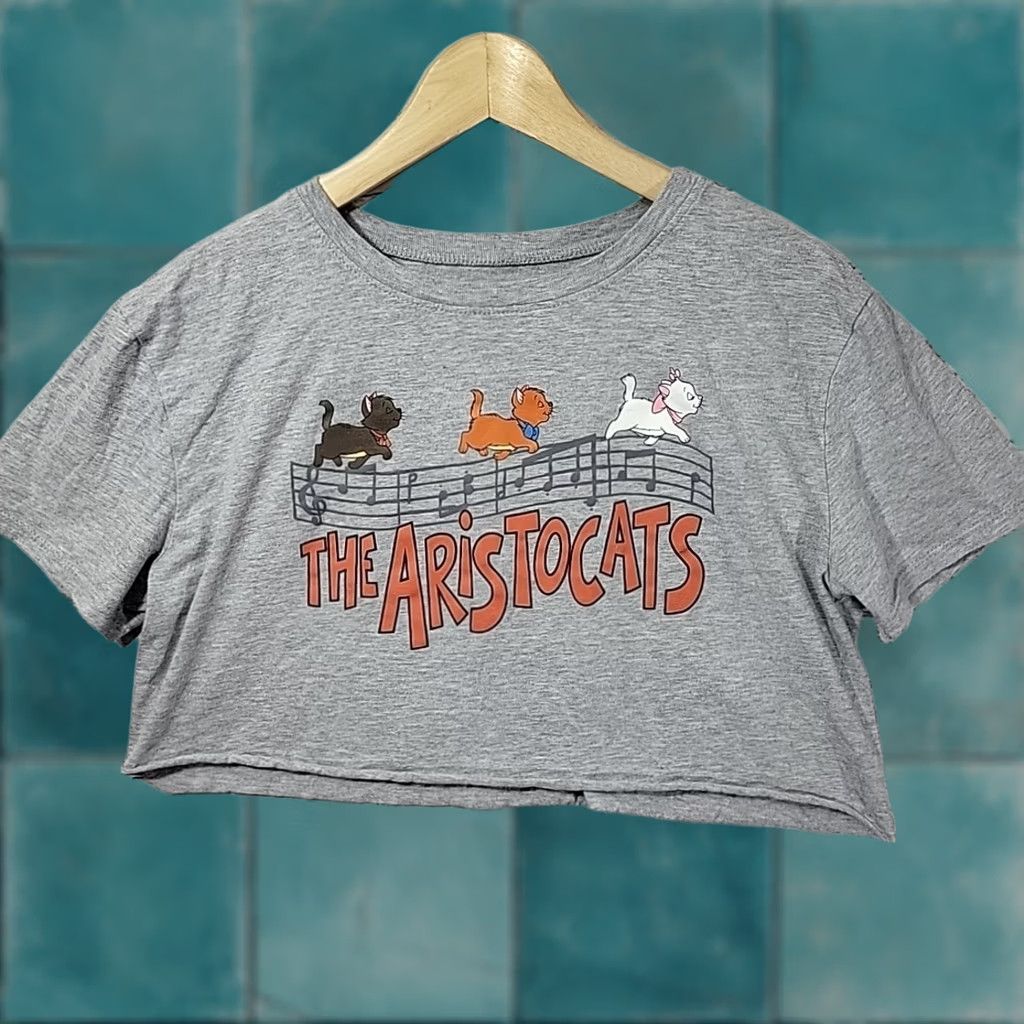 Walt Disney The Aristocats T Shirt Womens Teens 1XL Gray Cropped, Women's