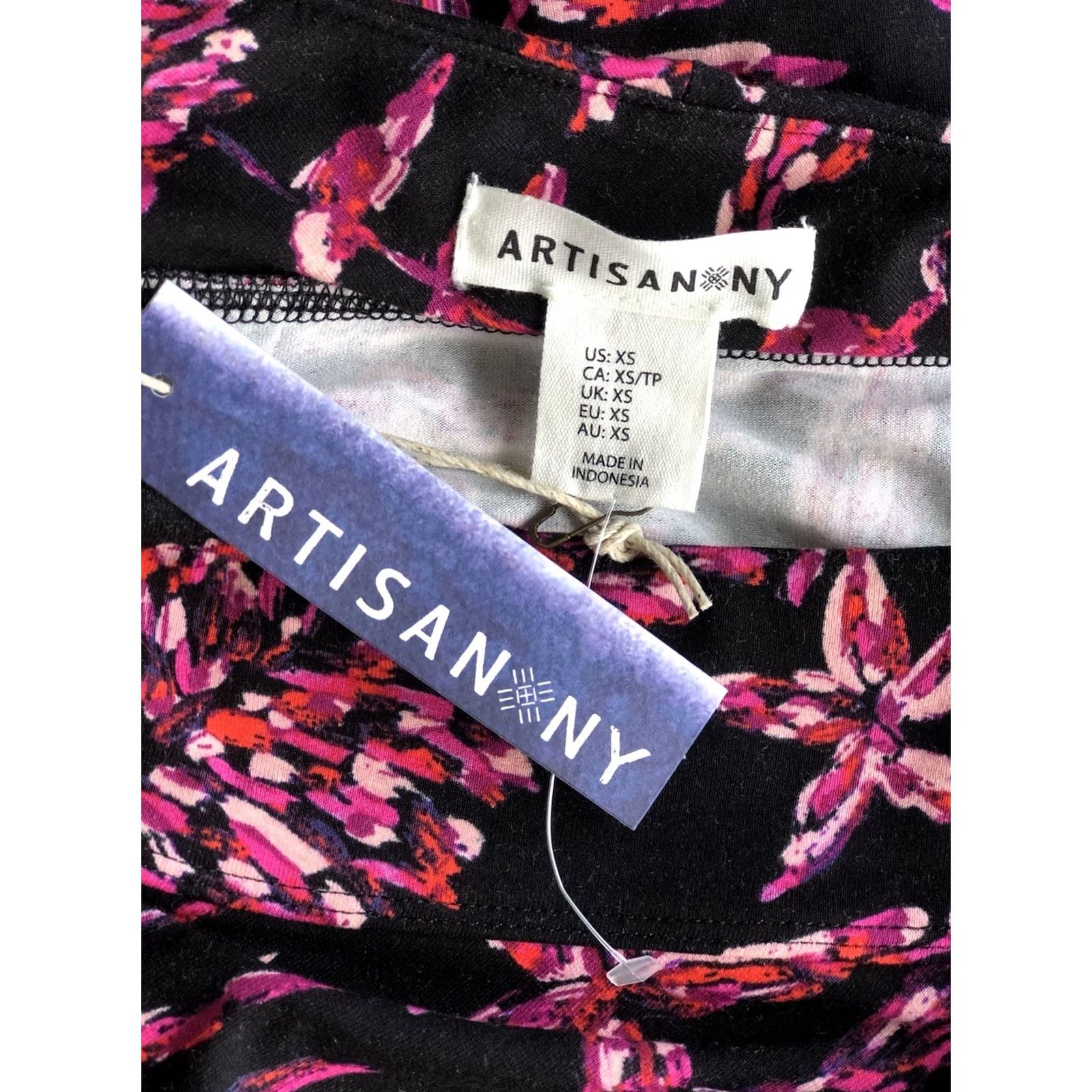Vintage NWT Artisan NY Straight Skirt XS Blk/Pink Floral 24"W Mock Wrap Tropical Artsy Size 26" / US 2 / IT 38 - 4 Thumbnail