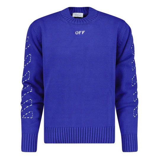 Off-White o1gr1nt0325 Stitch Diagonal Knit Crewneck Sweater Dark Blue Size US XL / EU 56 / 4 - 1 Thumbnail