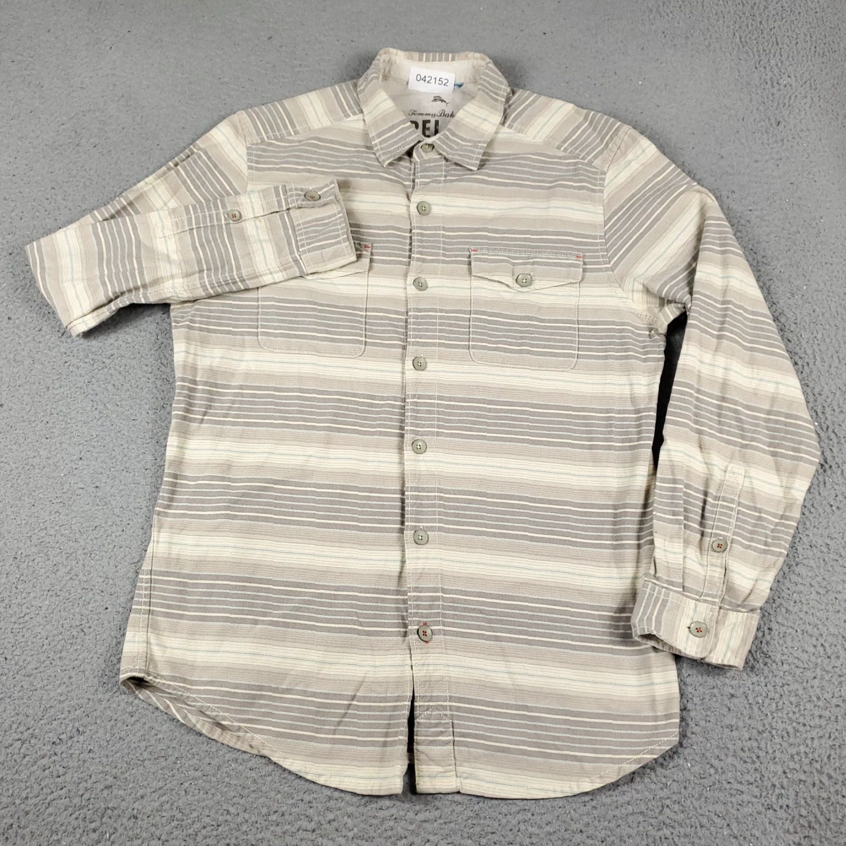 Tommy Bahama Tommy Bahama Shirt Mens Small Beige Striped Cotton Button Up Long Sleeve - Casual, Classic, Beach, Tropical Mens Shirt Size US S / EU 44-46 / 1 - 2 Thumbnail