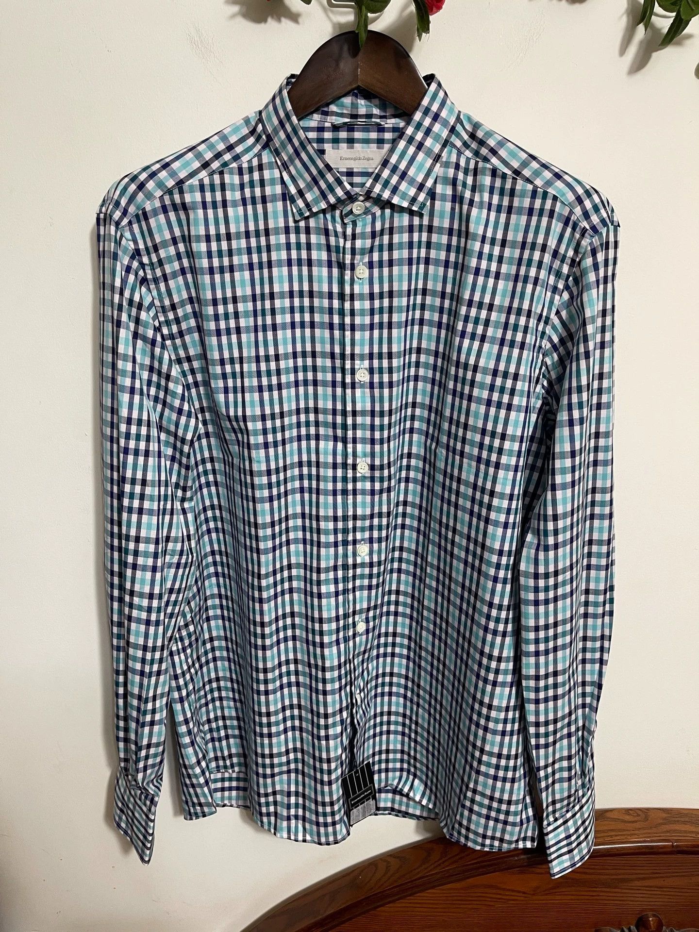 Ermenegildo Zegna Ermenegildo Zegna Relaxed Blue-Grn Check Shirt XL Size US XL / EU 56 / 4 - 1 Thumbnail