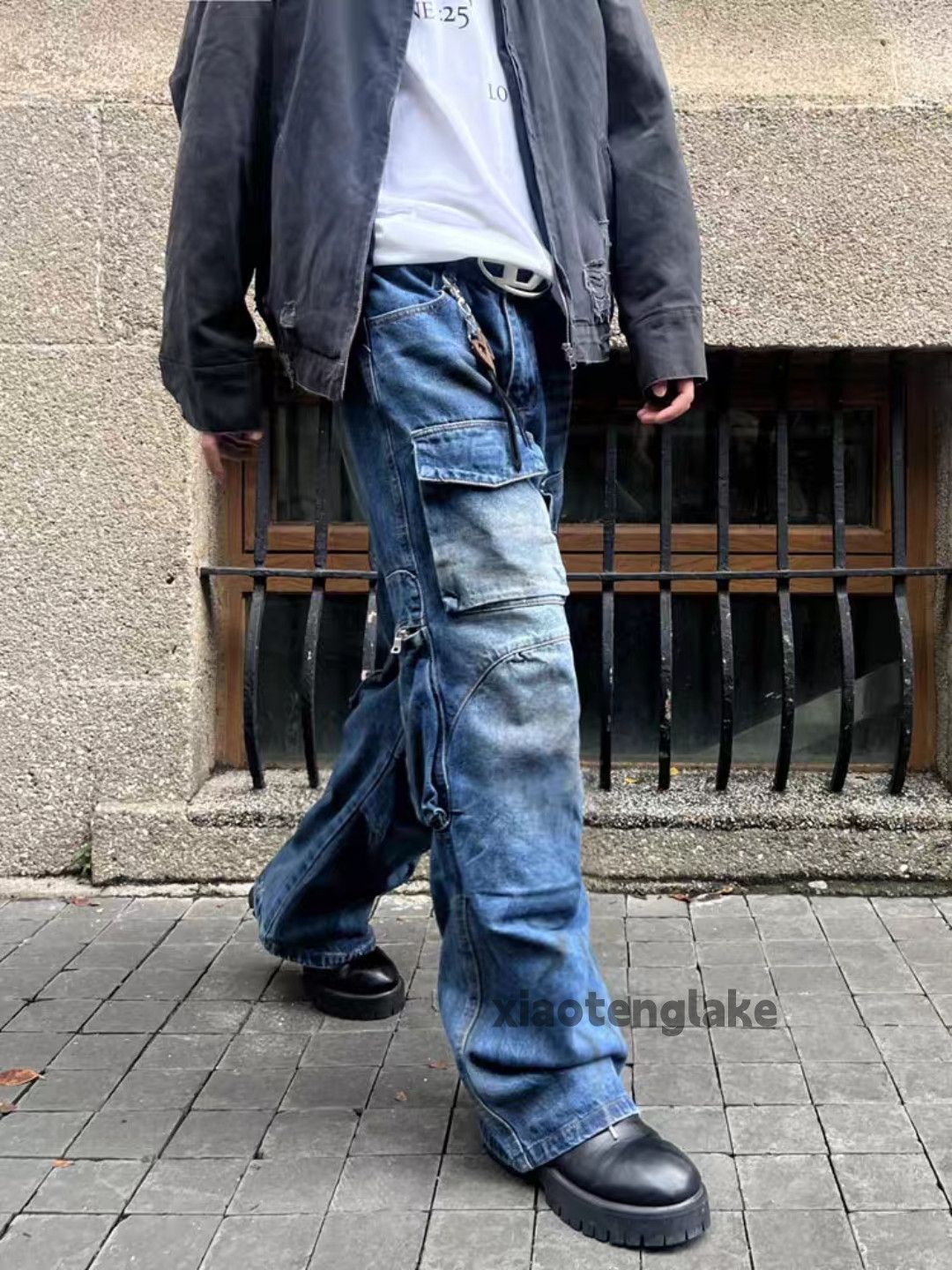 Jean × Vintage Washed faded loose baggy stain paint cargo jeans Size US 32 / EU 48 - 6 Thumbnail