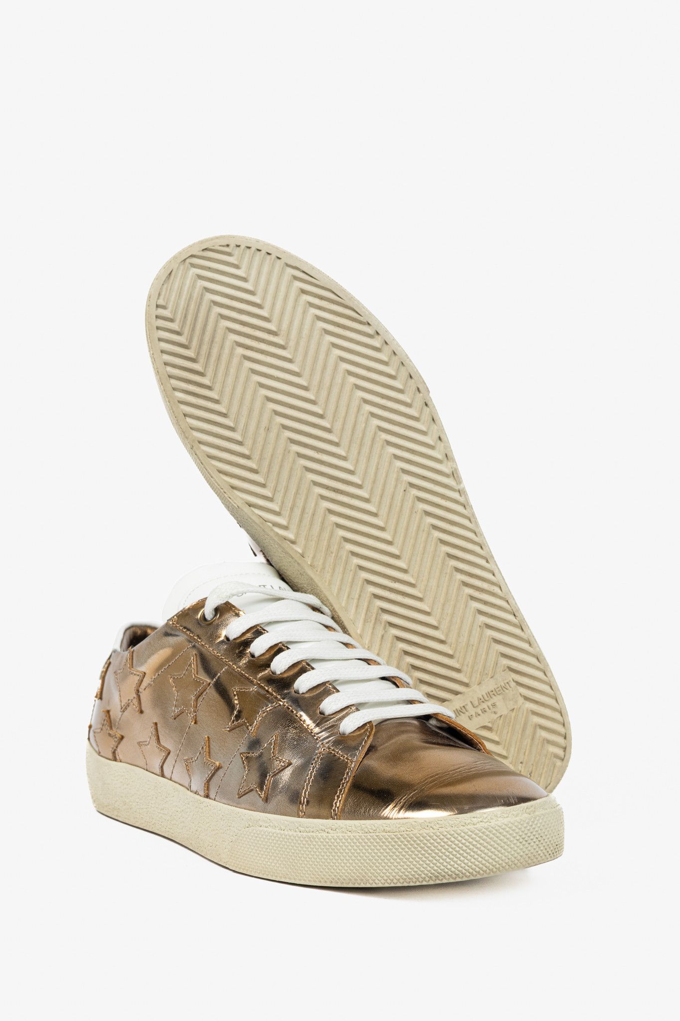 Saint Laurent Paris Saint Laurent SL/06 Gold Patent Star Low-Top Sneakers Size US 7 / EU 40 - 4 Thumbnail