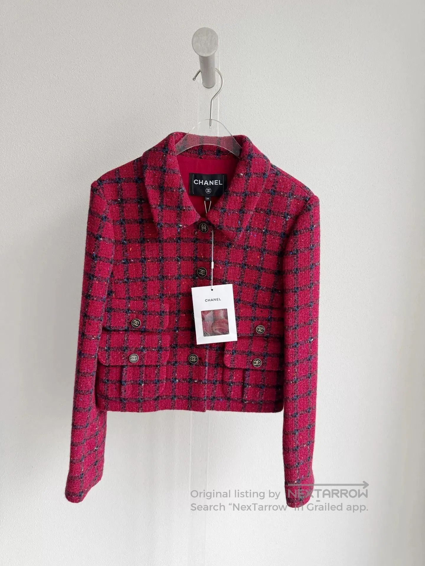 Chanel Chanel 22K Red Black Plaid Jacket. Size XXS / US 00 / IT 34 - 2 Thumbnail