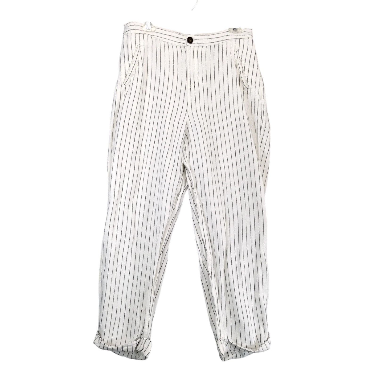 Rachel Zoe Rachel Zoe Striped Linen Cotton Cuffed Pants L 32x26" Crop Size 34" / US 12 / IT 48 - 1 Thumbnail