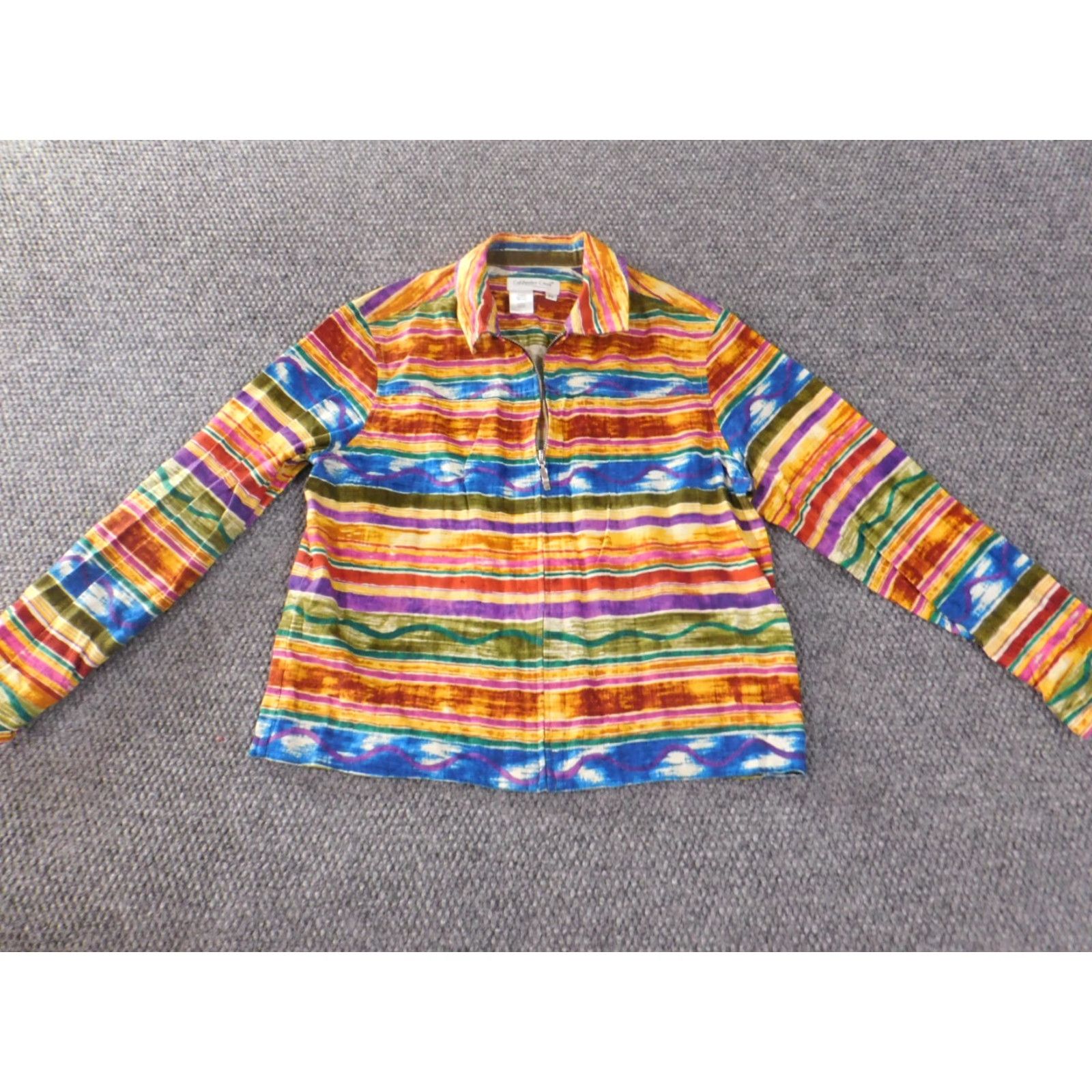 Coldwater Creek ColdWater Creek Jacket Petite PS Red Striped Knit Cotton Zip Zipper Collared Long Sleeve Womens Winter Casual Buttons Size S / US 4 / IT 40 - 4 Thumbnail