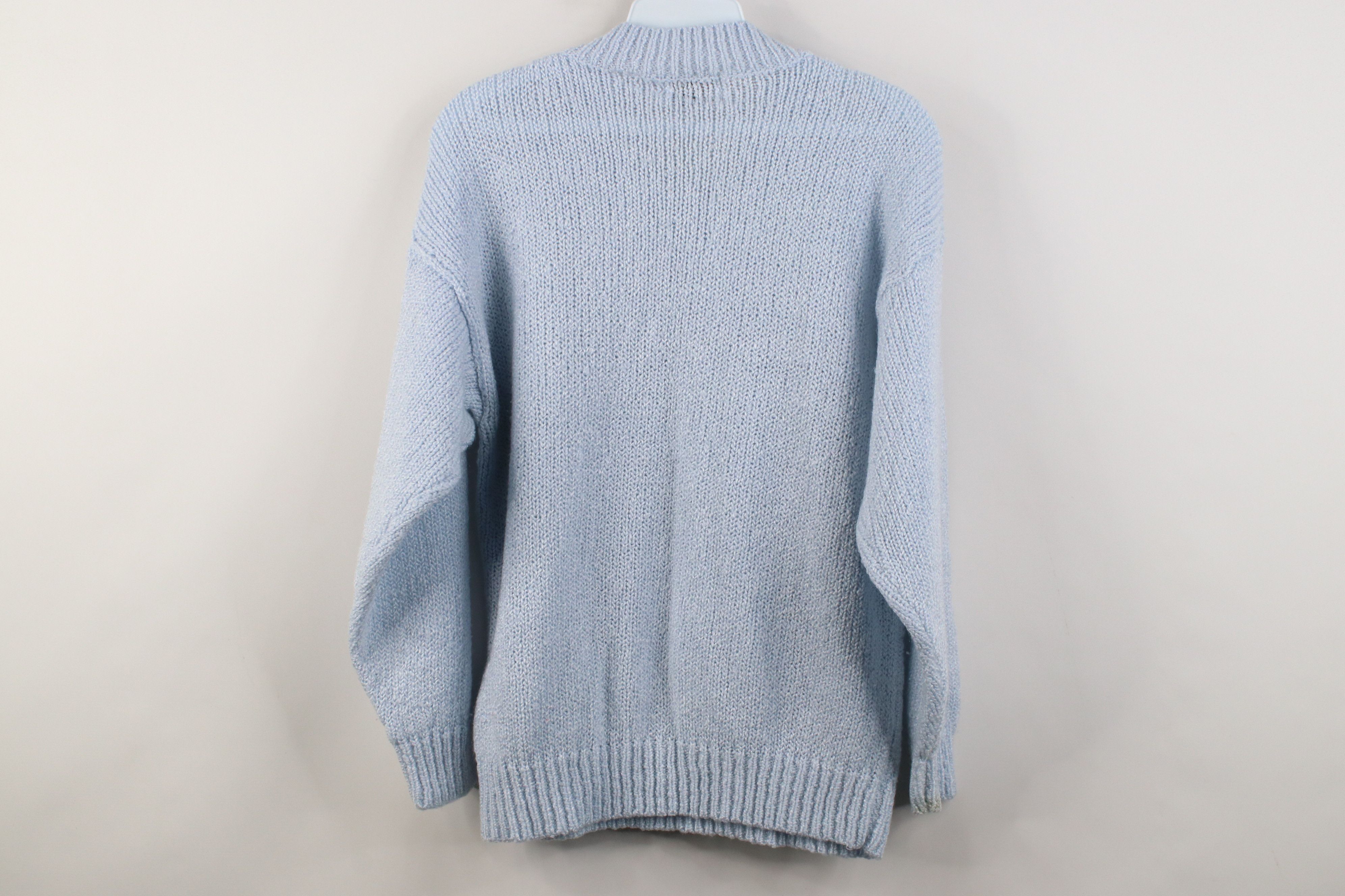 Vintage Vintage 90s Streetwear Ribbed Cable Knit Sweater Light Blue Size L / US 10 / IT 46 - 8 Thumbnail