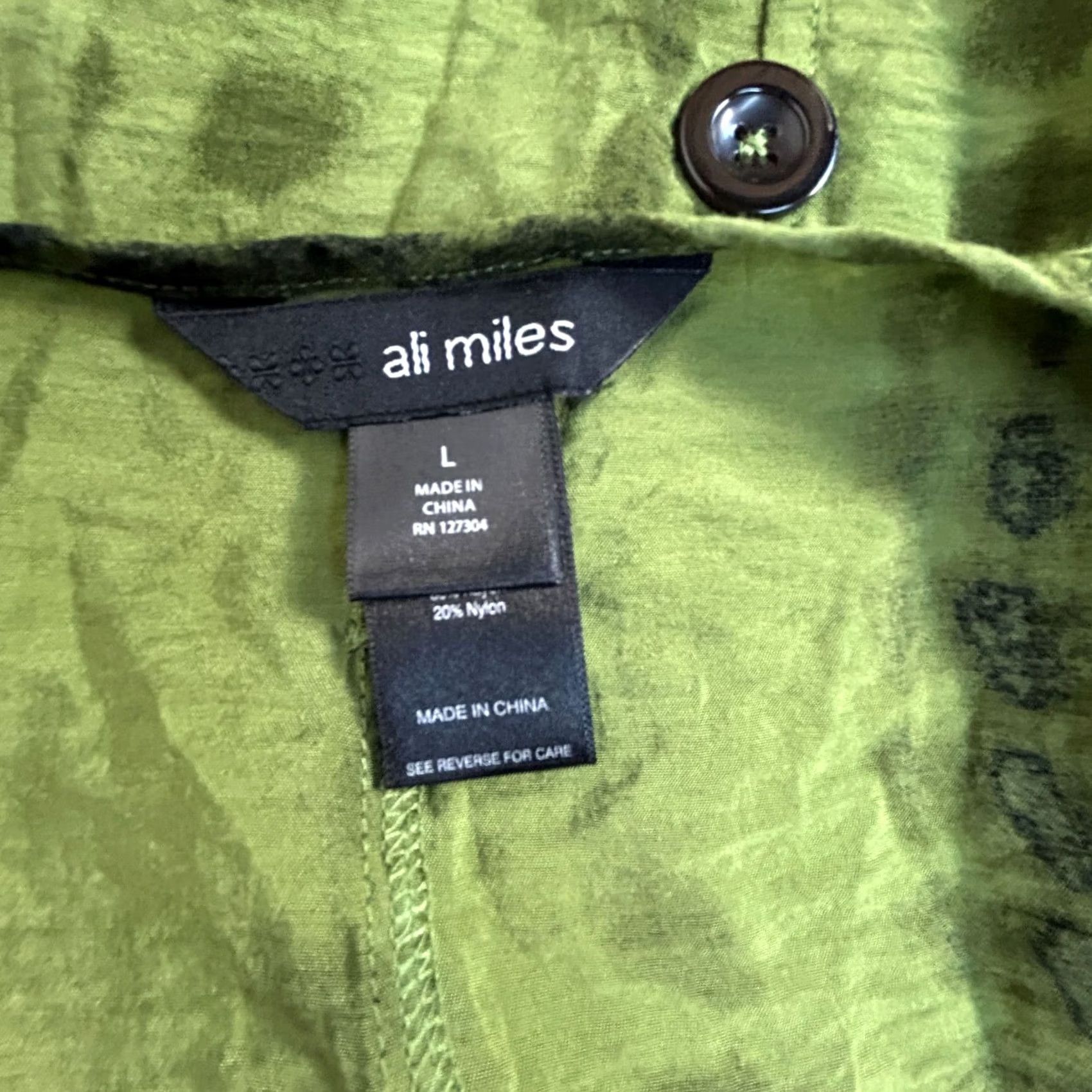 Vintage Ali Miles Blouse Top Large Green Tie-Dye 3/4 Sleeve Button Back Detail Womens Size L / US 10 / IT 46 - 3 Thumbnail
