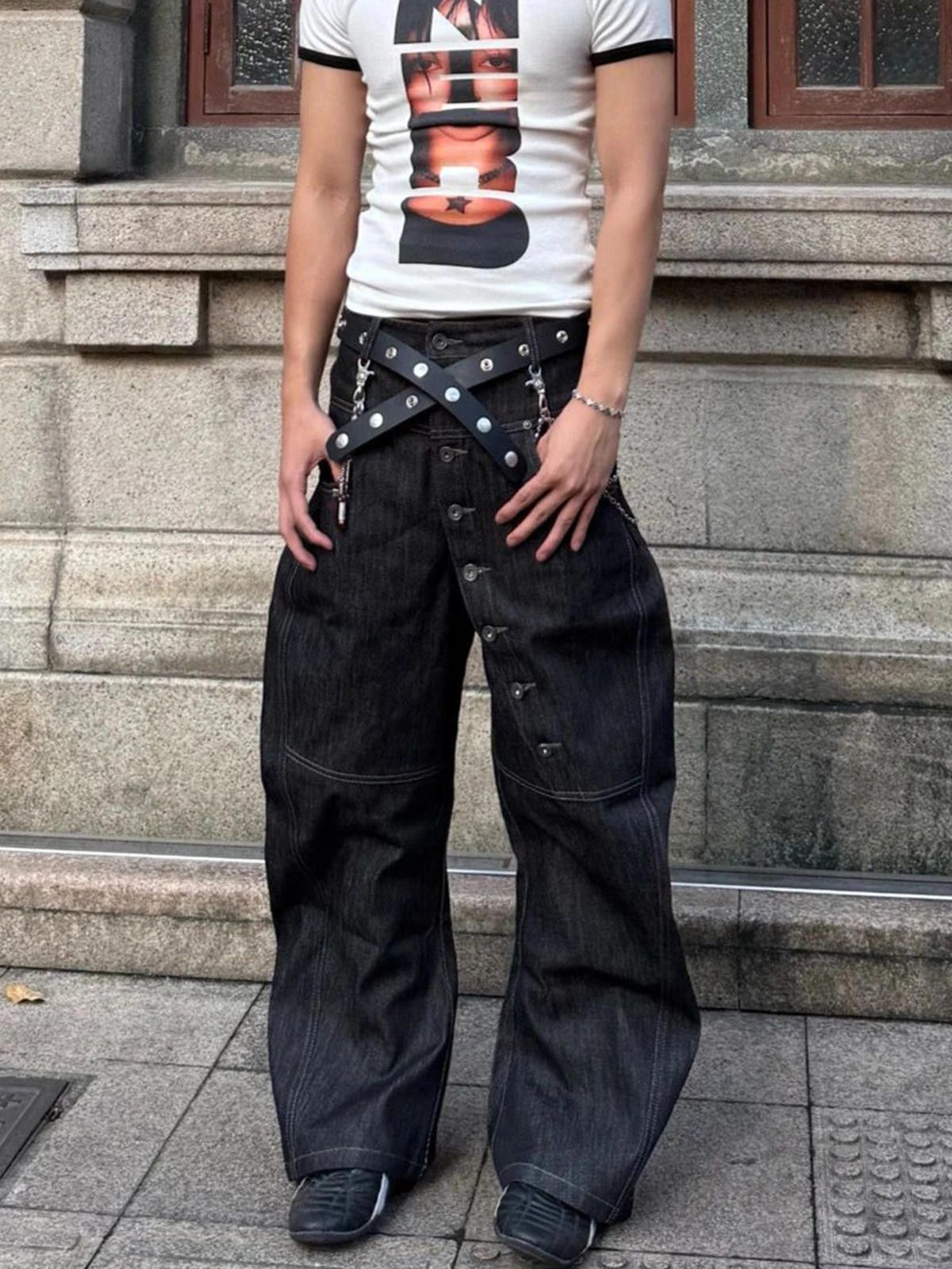 Japanese Brand Japanese Style Wide Leg Raw Denim Jeans with Button Detail Size US 32 / EU 48 - 2 Thumbnail