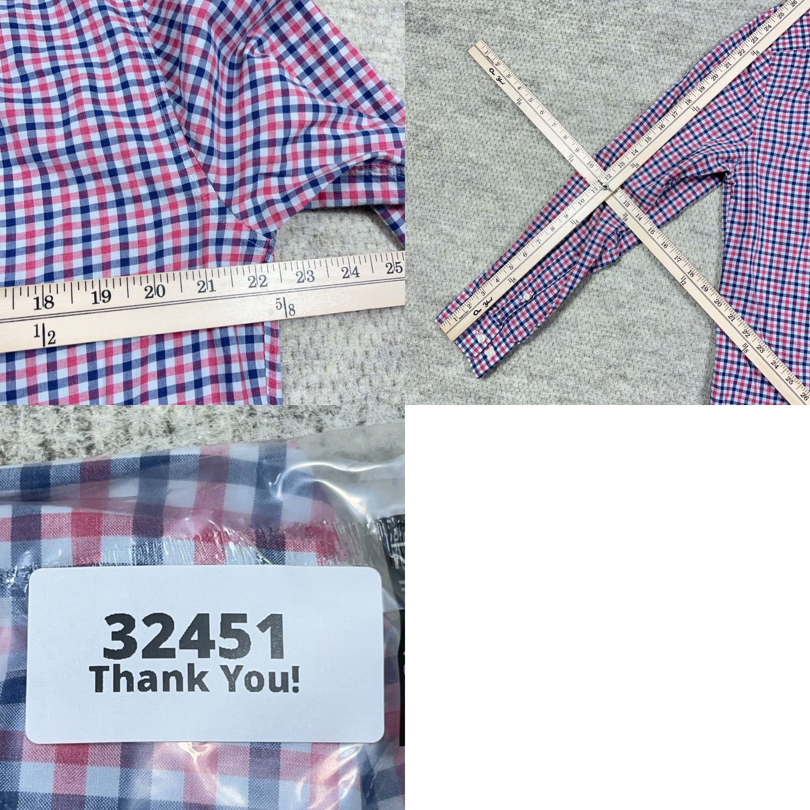 johnnie-O johnnie-O Shirt Men Large Red Blue Plaid Button Up Dress Pocket 100% Cotton Size 42R - 8 Thumbnail
