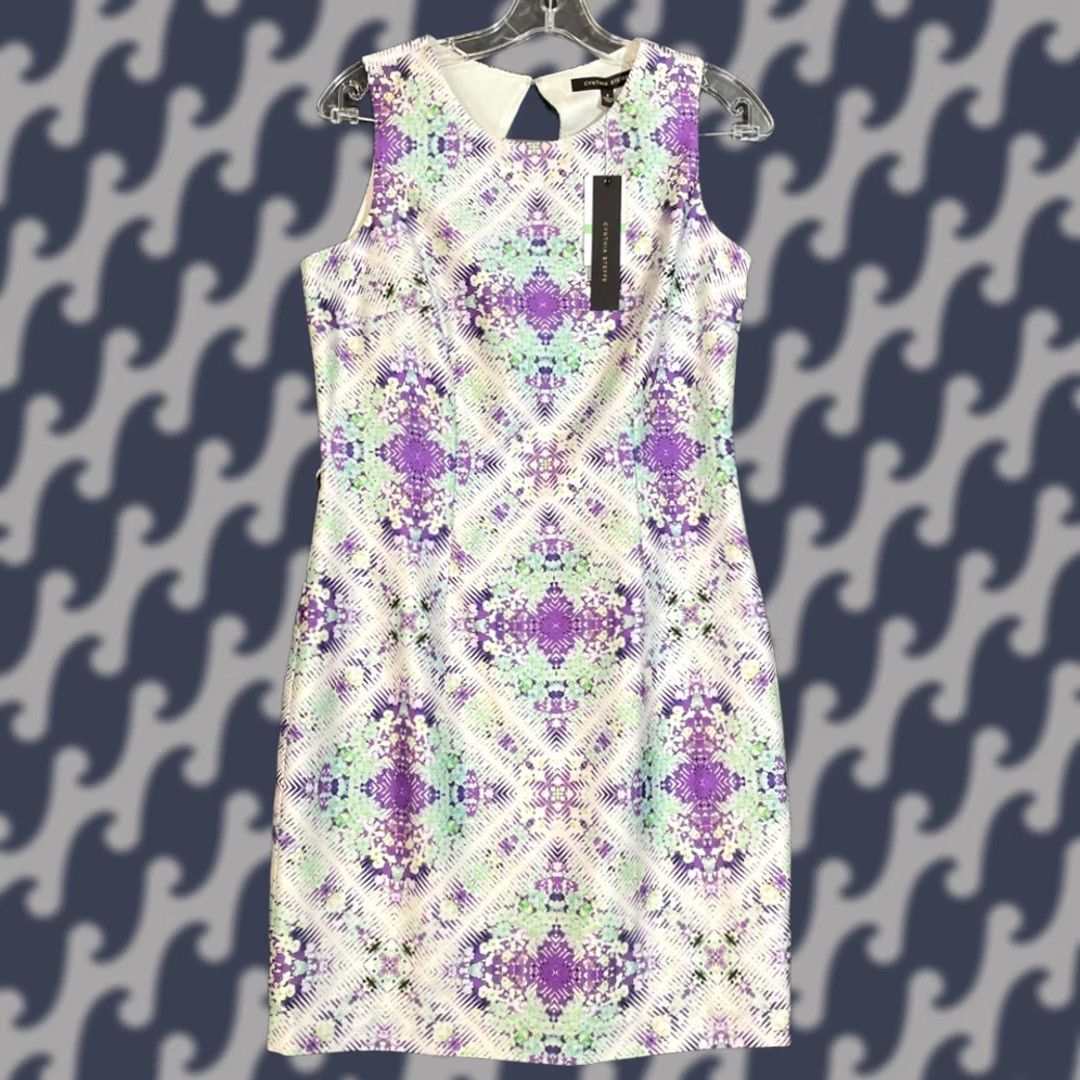 Vintage Cynthia Steffe Sleeveless Bodycon Dress Size 8 Purple Floral Geometric Print NWT Size M / US 6-8 / IT 42-44 - 1 Thumbnail