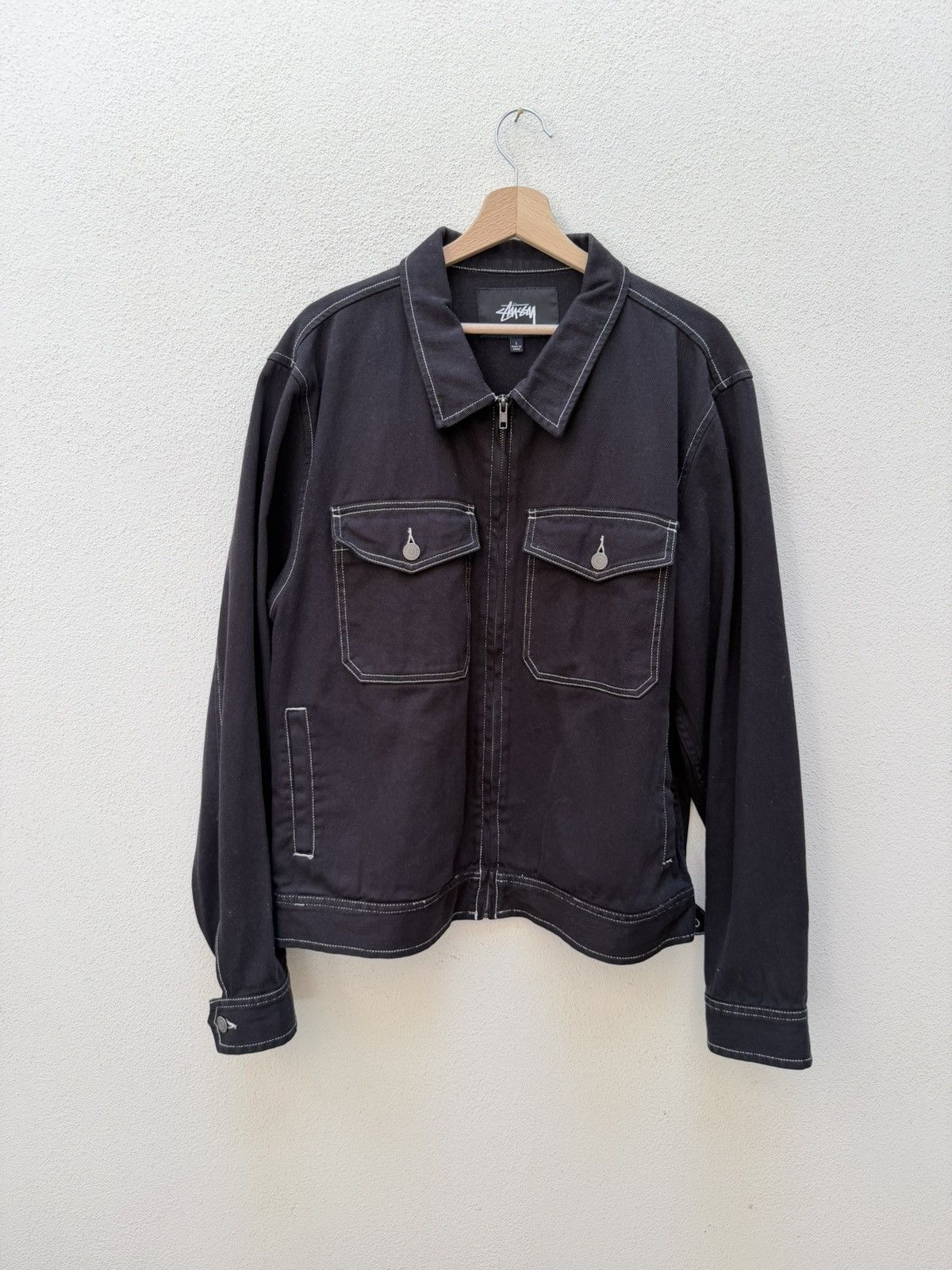 トップス old stussy track jacket made in USA Stussy × Vintage Stüssy HO23 Zip Work Jacket “Black” Size XLarge