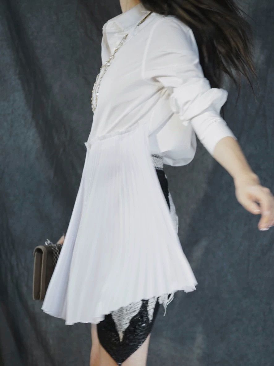 Tommy Hilfiger TOME Women's White Pleated Collar Shirt DressesUS4 Size S / US 4 / IT 40 - 1 Thumbnail