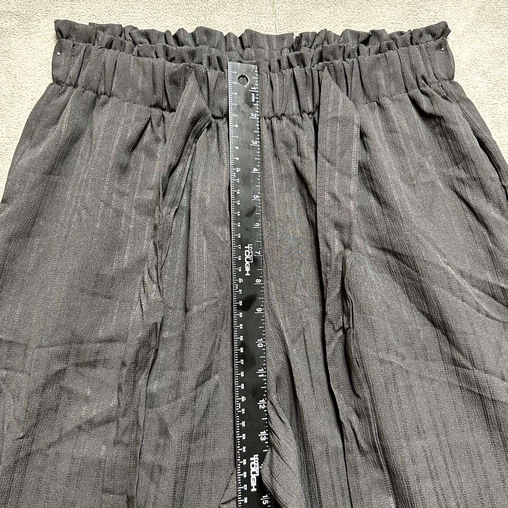 Shein Shein Pants Womens XL Black Wide Leg Ruffled Waist Lightweight Pinstripe Belted Size 40" / US 18 - 5 Thumbnail