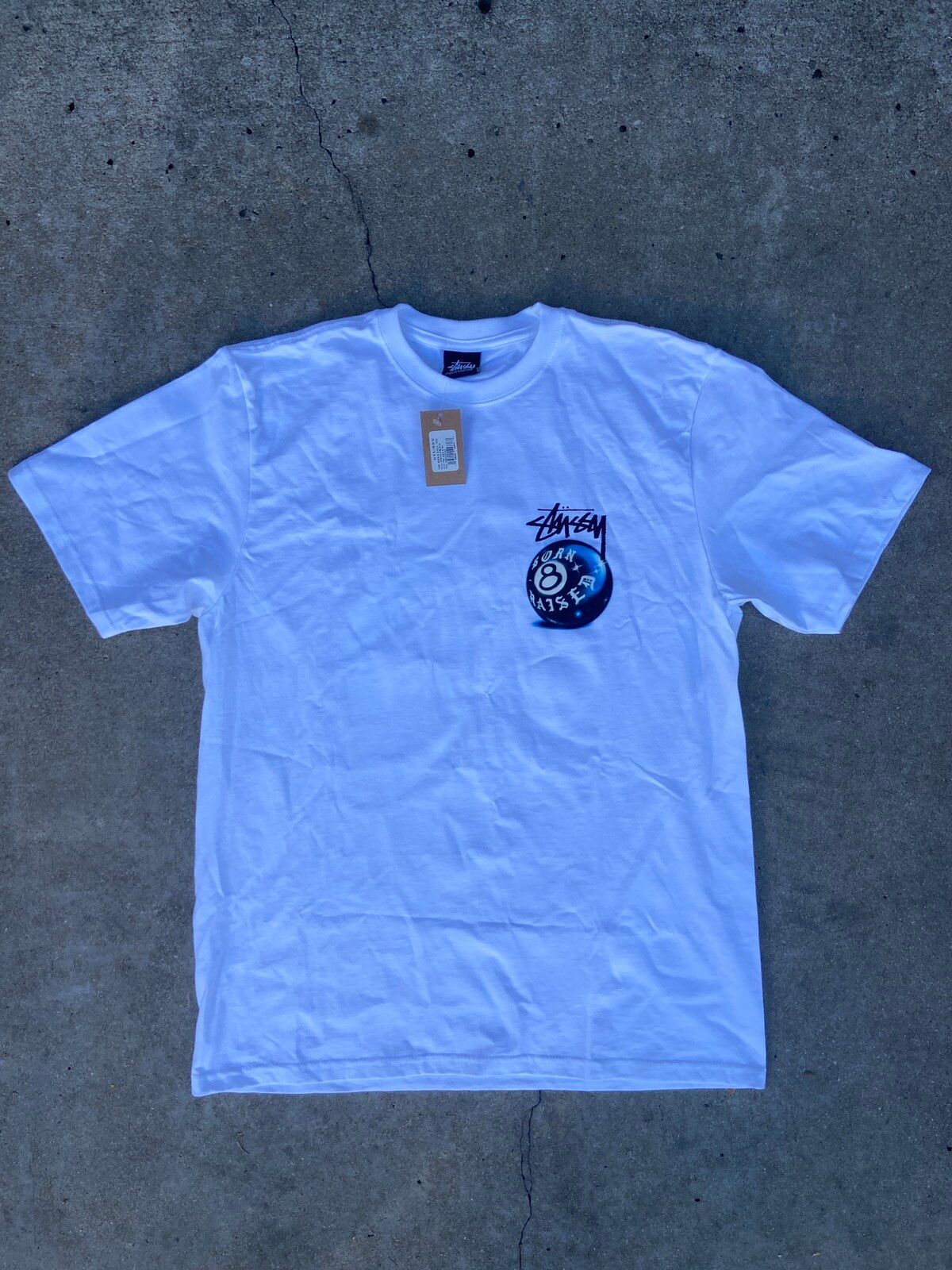 Stussy Stussy Born x Raised 8 Ball Tee White MEDIUM | Grailed