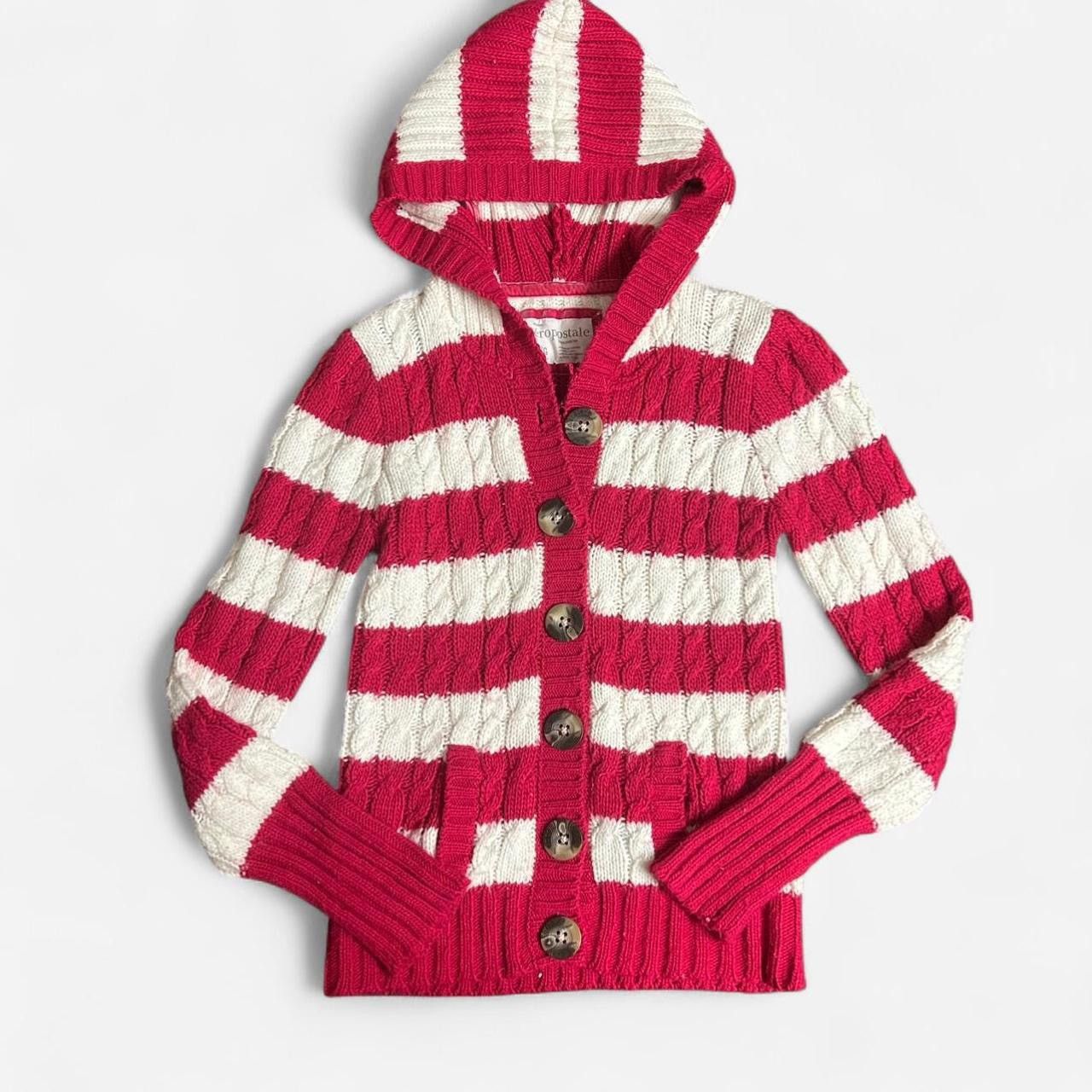 Aeropostale Vintage Aeropostale pink & white striped hooded cardigan Size L / US 10 / IT 46 - 1 Thumbnail