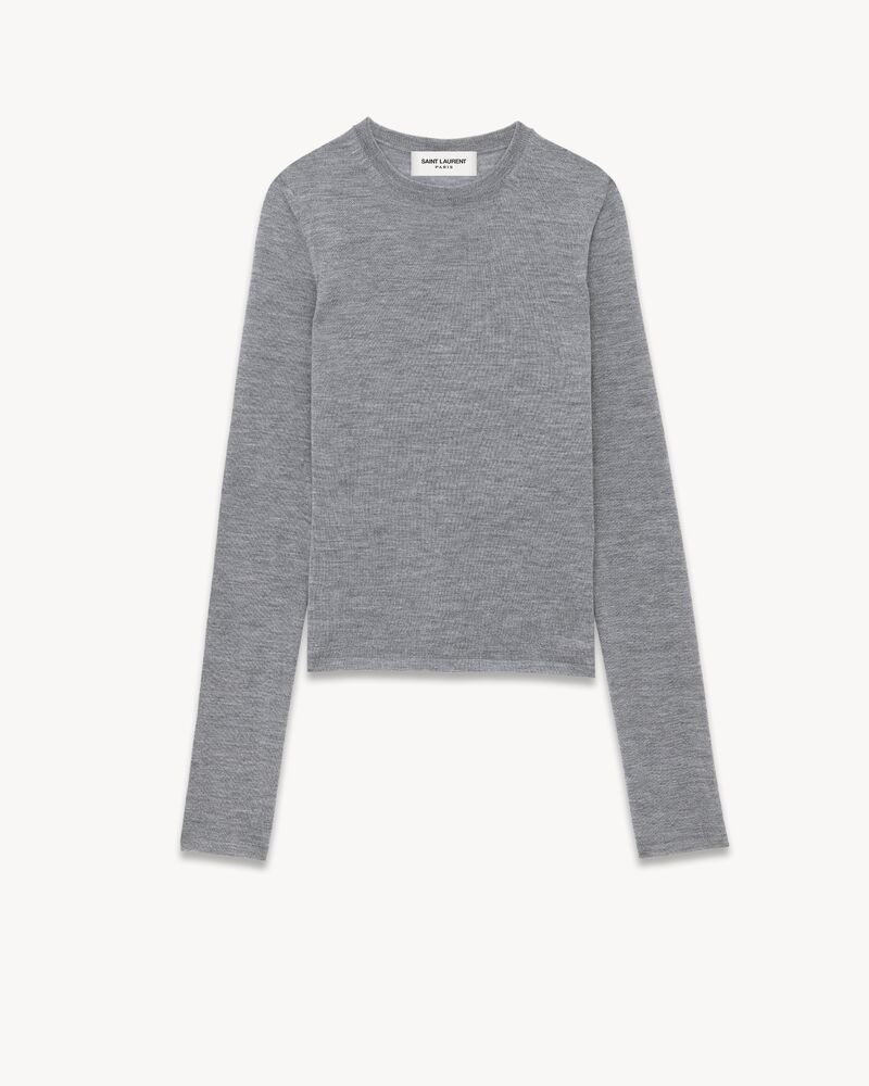 Saint Laurent Paris o1b1hav111125 Sweater in Cashmere Wool and Silk Gris Chine Size M / US 6-8 / IT 42-44 - 1 Thumbnail