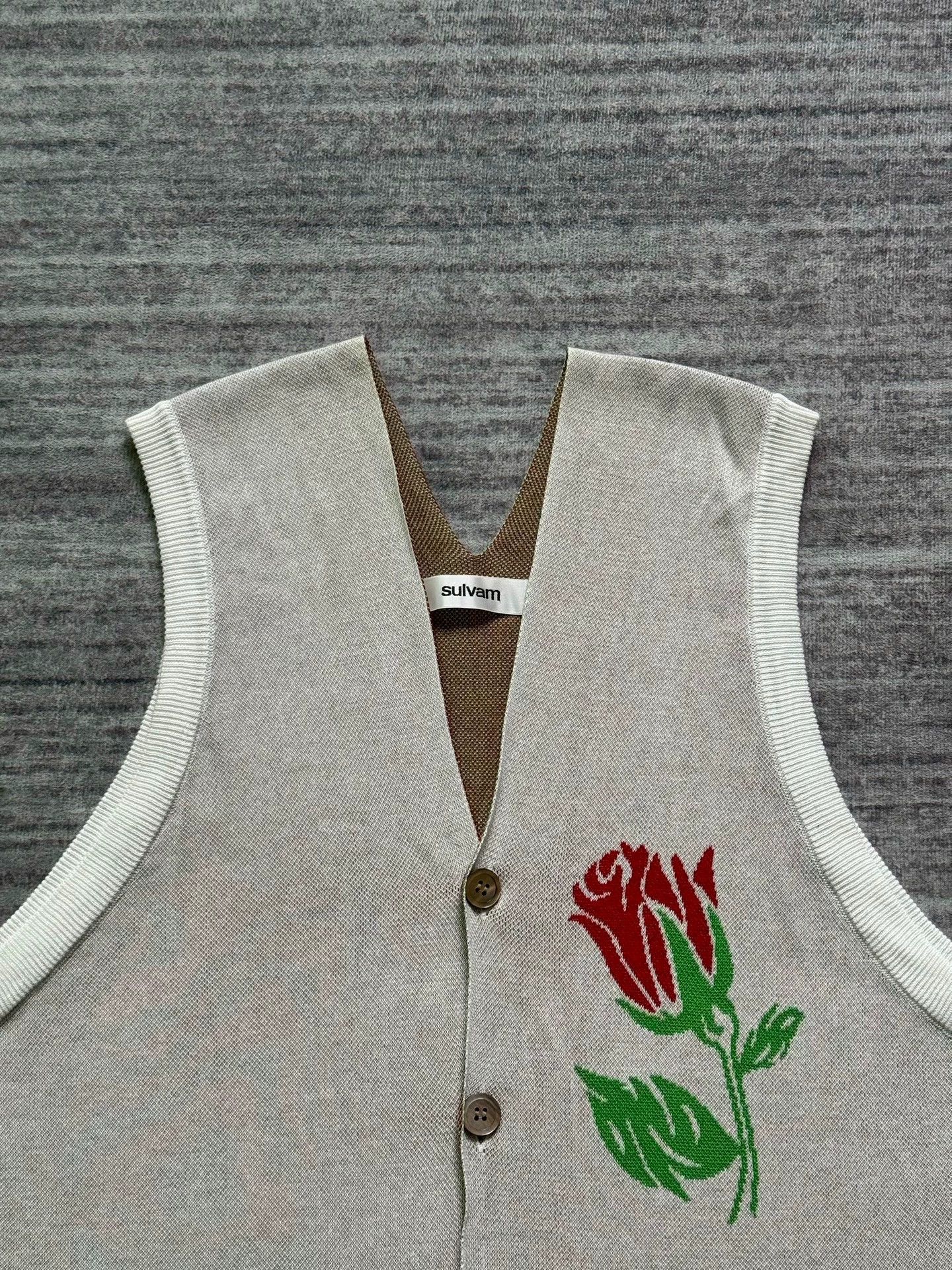 Sulvam Sulvam Floral Knit Wool Sleeveless Vest - Fujita Tetsuhira Size US S / EU 44-46 / 1 - 4 Thumbnail