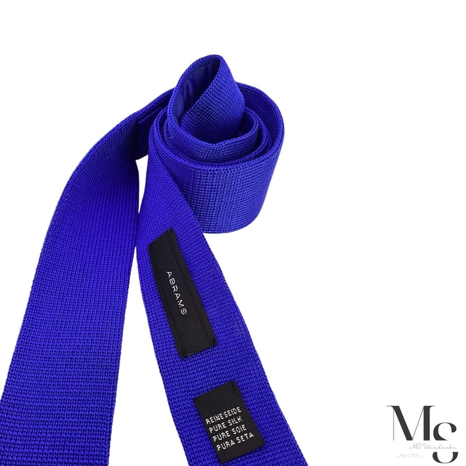 Abraham Moon & Sons ABRAMS Solid Blue Silk Knit Tie W: 1.75" EX COND Size ONE SIZE - 4 Thumbnail