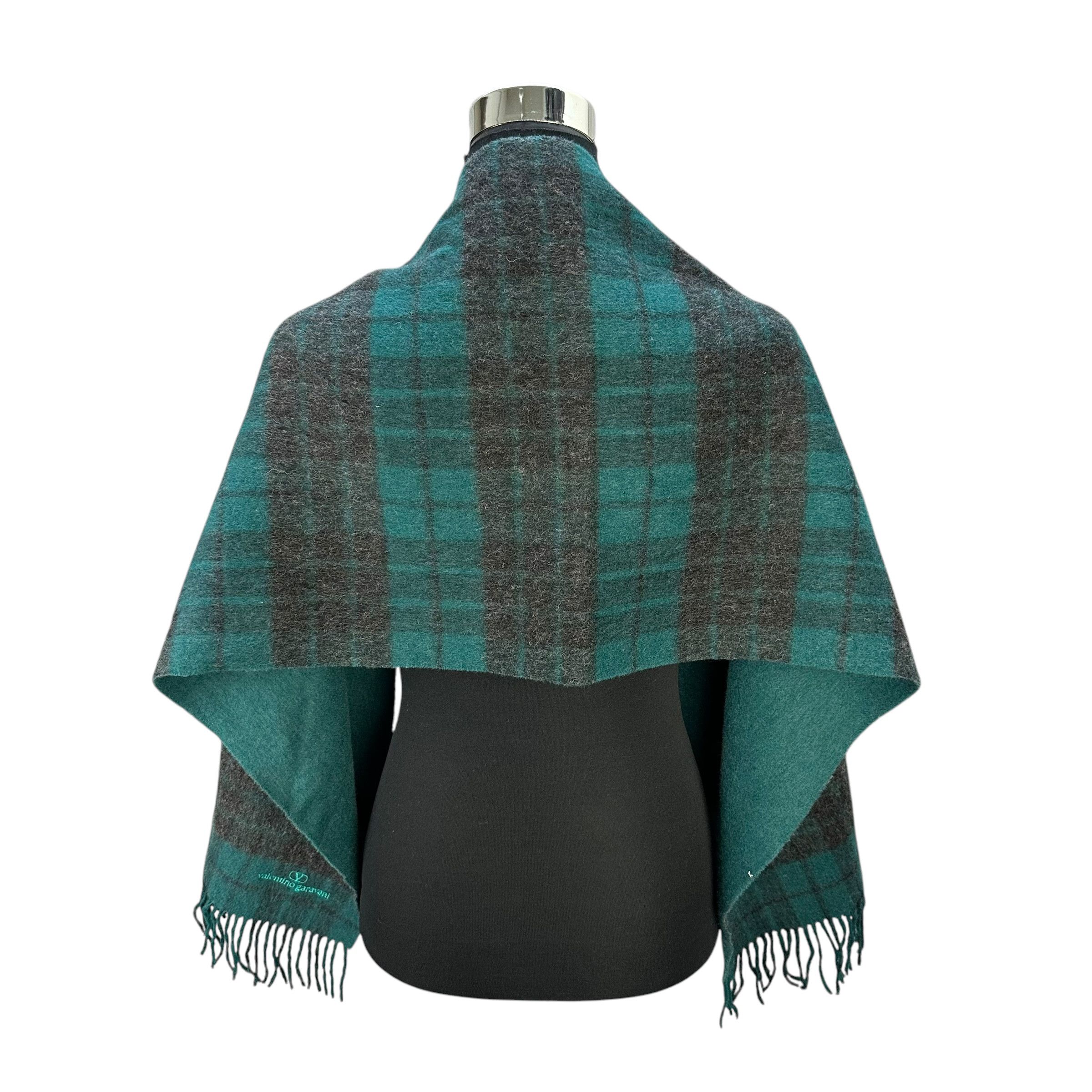 Vintage VALENTINO GARAVANI Green Checked Cashmere Scarf #A76-1831 Size ONE SIZE - 2 Thumbnail