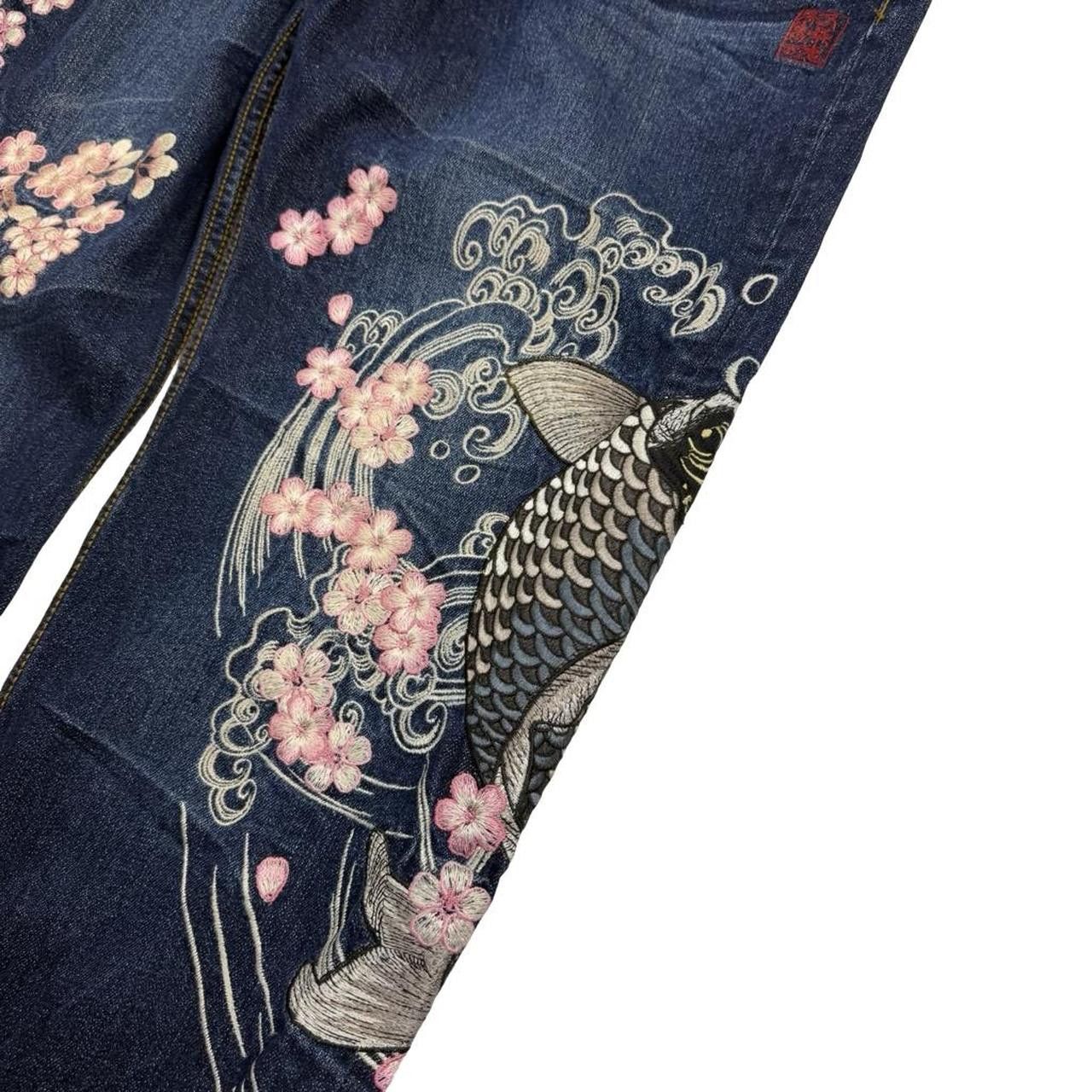 Karakuri Tamashii Karakuri Tamashii Embroidered Koi Fish Denim Jeans Waist 36 Size US 36 / EU 52 - 2 Thumbnail