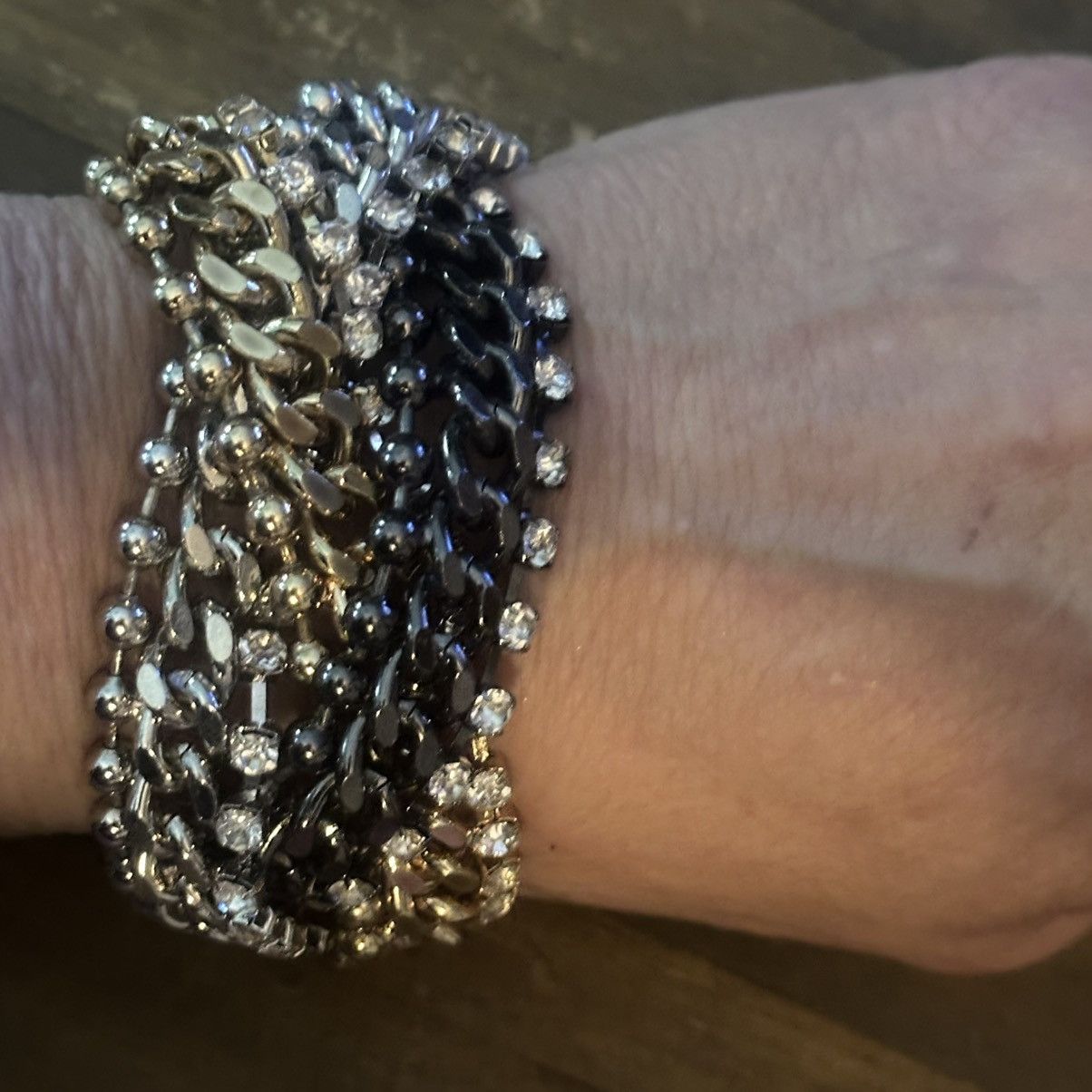 Other Chunky braided tricolor chain and rhinestones bracelet Size ONE SIZE - 3 Thumbnail