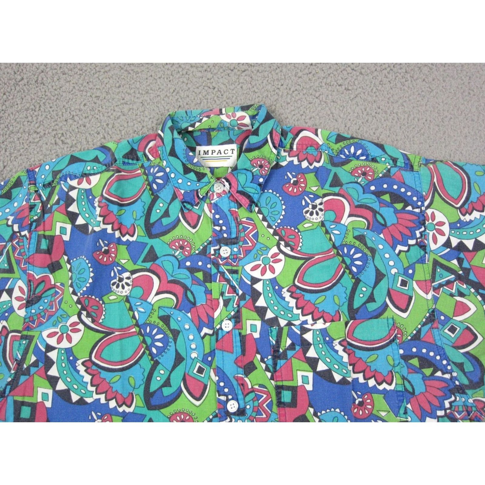 Vintage VINTAGE Impact Shirt Adult Small Blue Pink Paisley Festival Hawaiian Mens Size US S / EU 44-46 / 1 - 2 Thumbnail