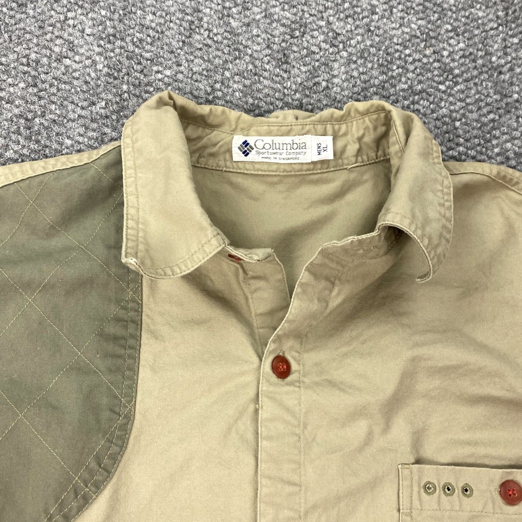 Olive VINTAGE Columbia Shirt Mens XL Tan Olive Quilted Shooting Shoulder Hunting Size US XL / EU 56 / 4 - 3 Thumbnail