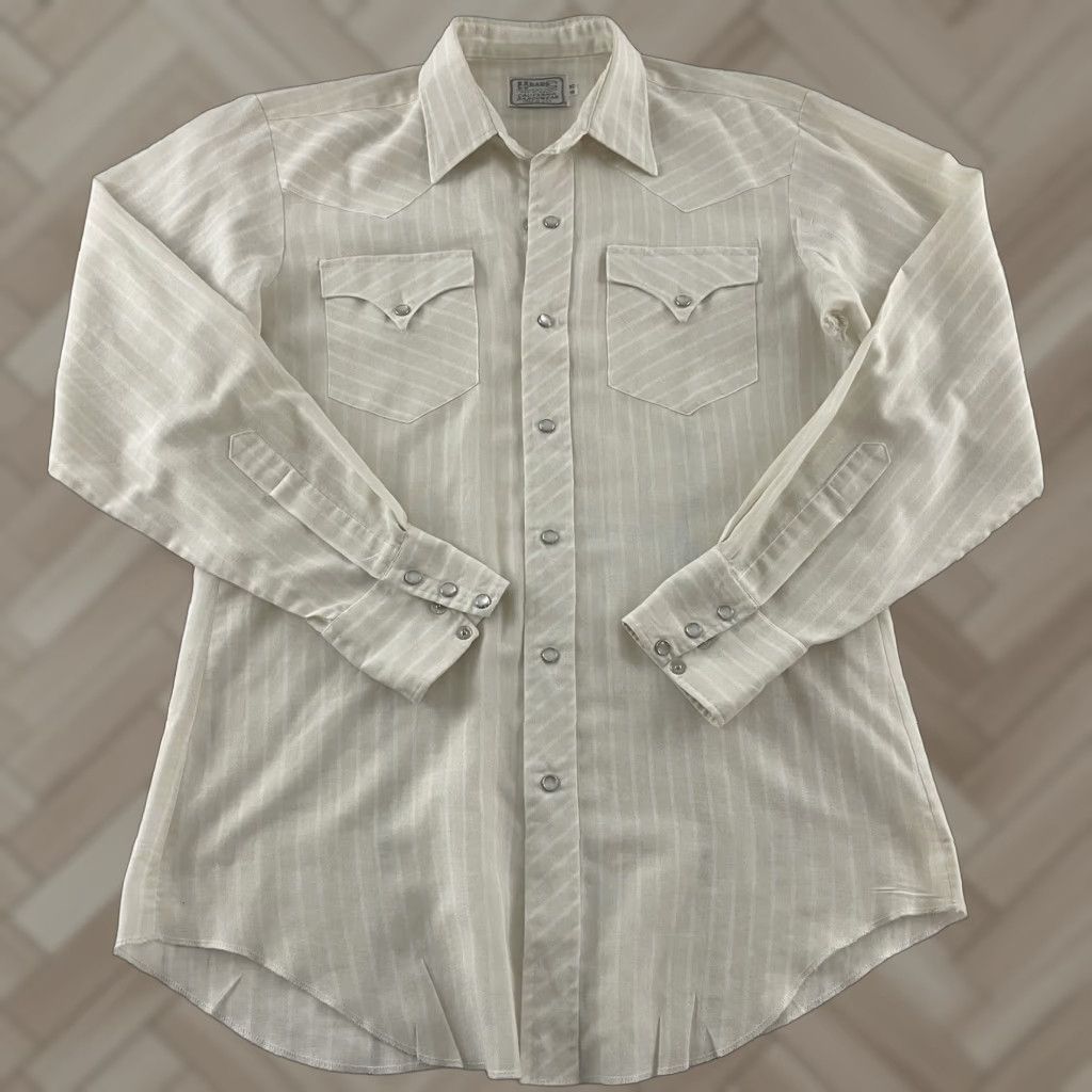 Vintage VINTAGE H Bar C Striped Long Sleeve Snap Button Front Shirt Men's 16-35 Beige Size US L / EU 52-54 / 3 - 1 Thumbnail