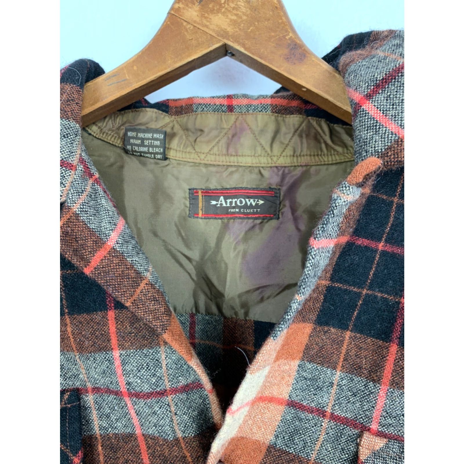 Arrow VINTAGE Arrow Cluett Orange Black Long Sleeve Plaid Wool Blend Shirt Korea XL Size US XL / EU 56 / 4 - 5 Thumbnail