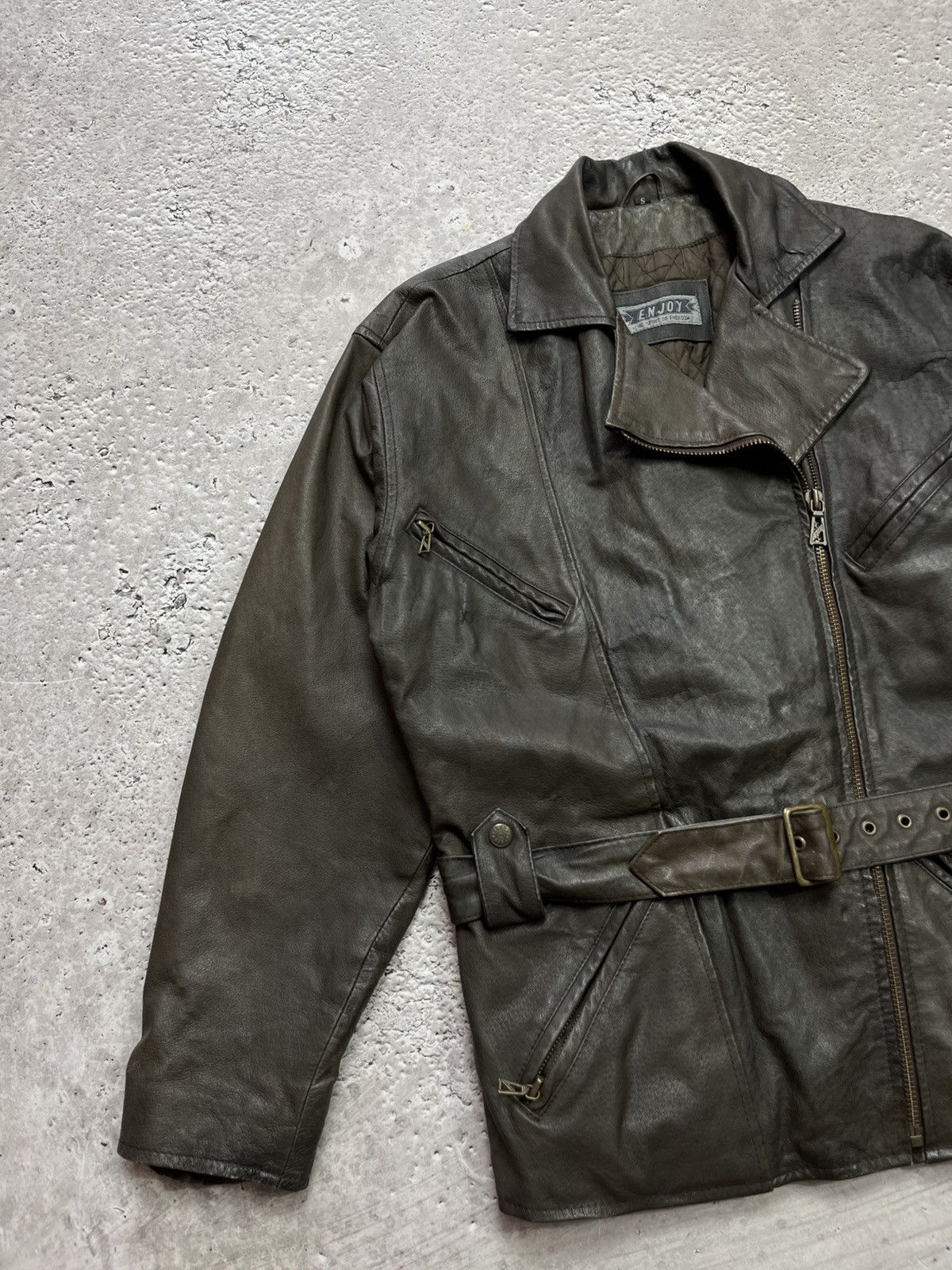 Leather Vintage Enjoy Brown Leather Jacket Belted Biker Style Size S Size US S / EU 44-46 / 1 - 4 Thumbnail