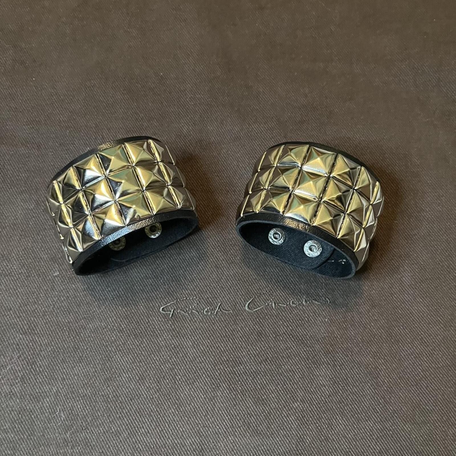 Studded leather cuff bracelets pair