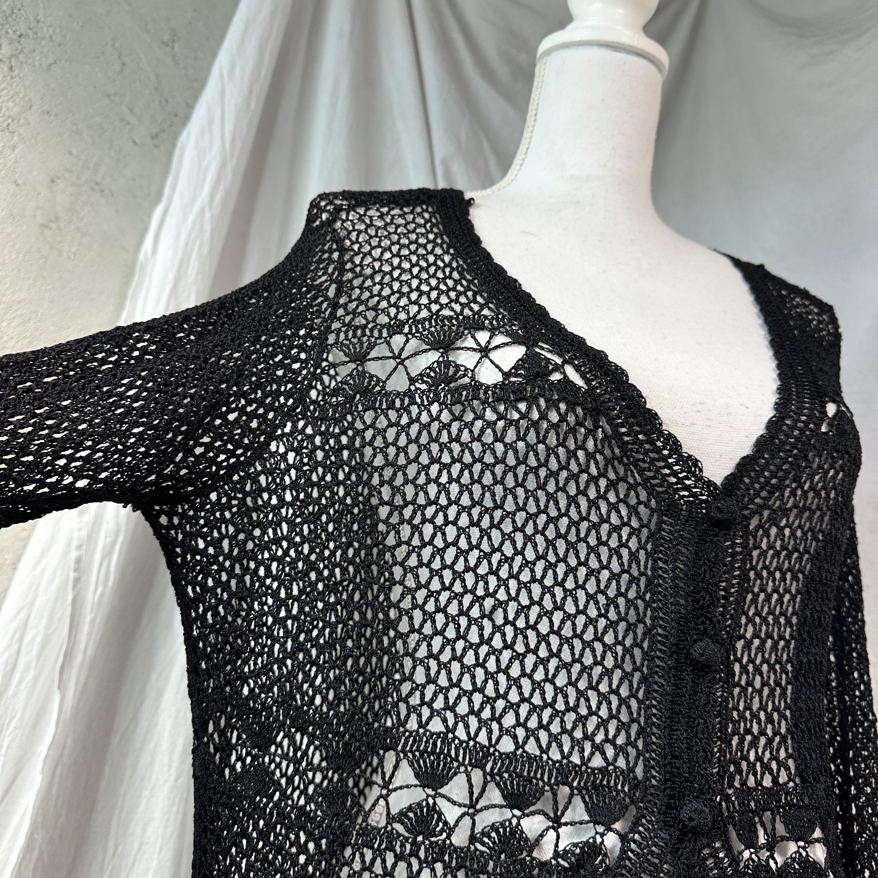 Vintage Vintage Avant Garde Crochet Fairy Mesh Viscose Cardigan Y2K Size L / US 10 / IT 46 - 6 Thumbnail