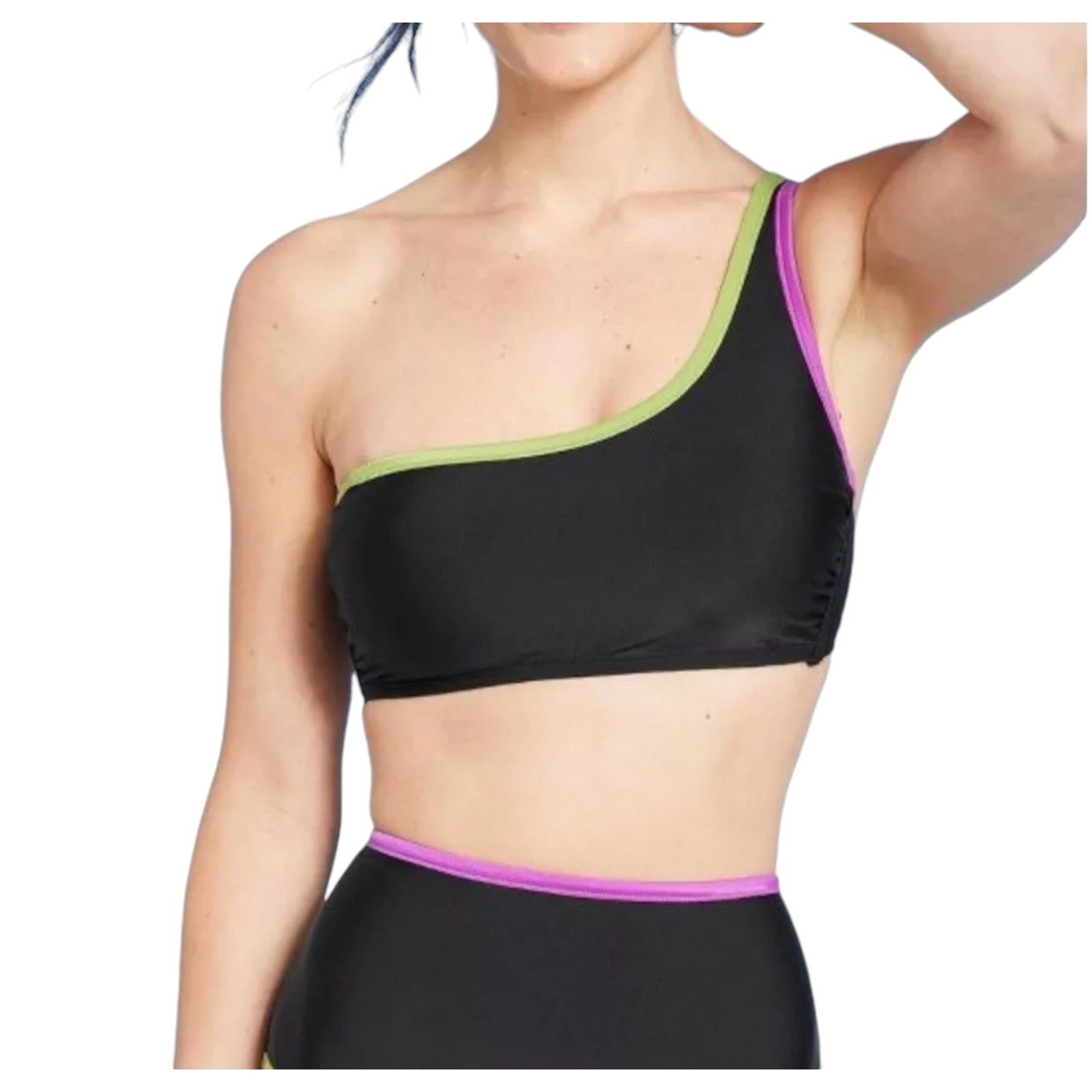 Other Shade & Shore - Women's Contrast Binding One Shoulder Bikini Size ONE SIZE - 1 Thumbnail