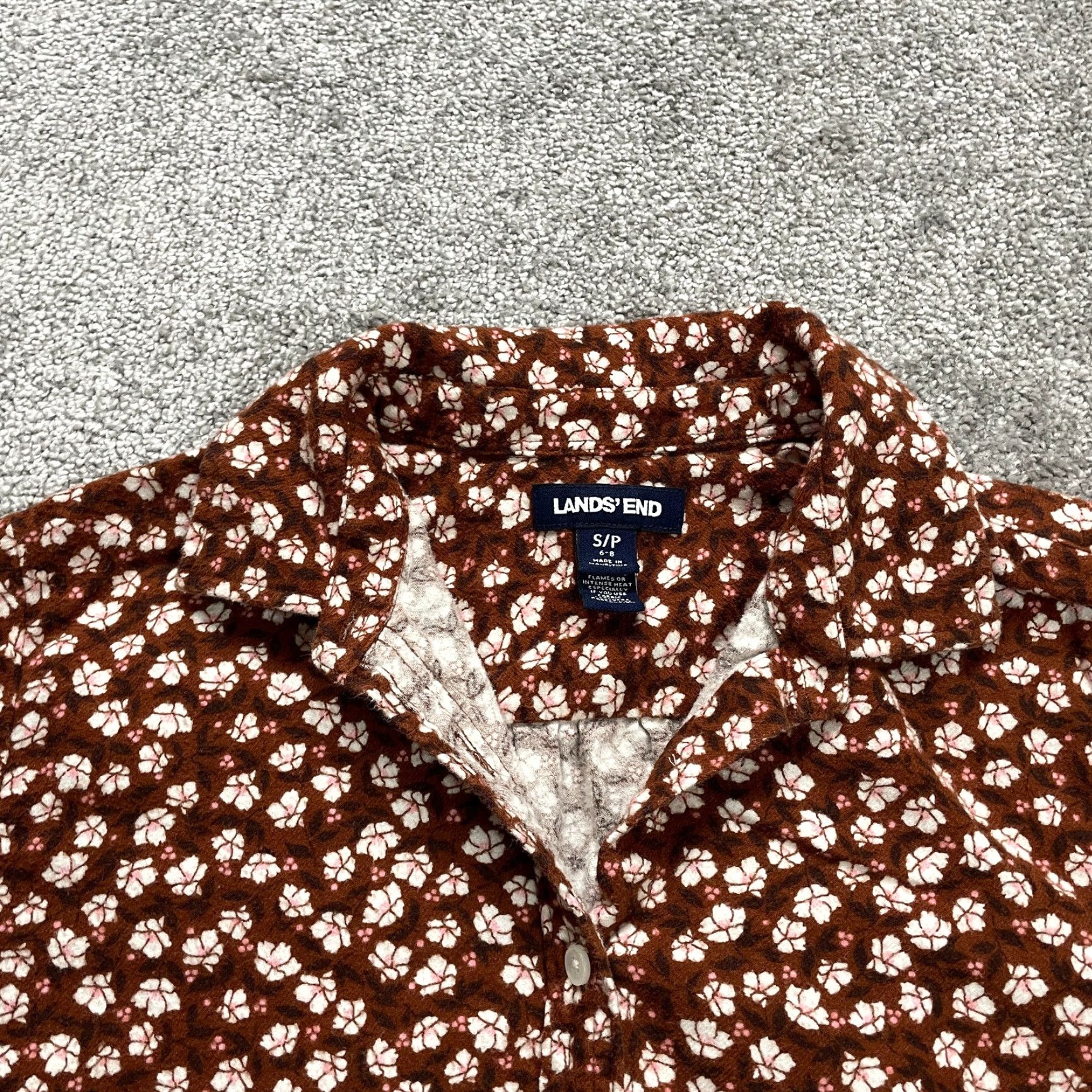 Lands' End VINTAGE Lands' End Women's Button-Up Shirt Casual Long Sleeve Cotton Knit Brown Floral Small S Size S / US 4 / IT 40 - 2 Thumbnail