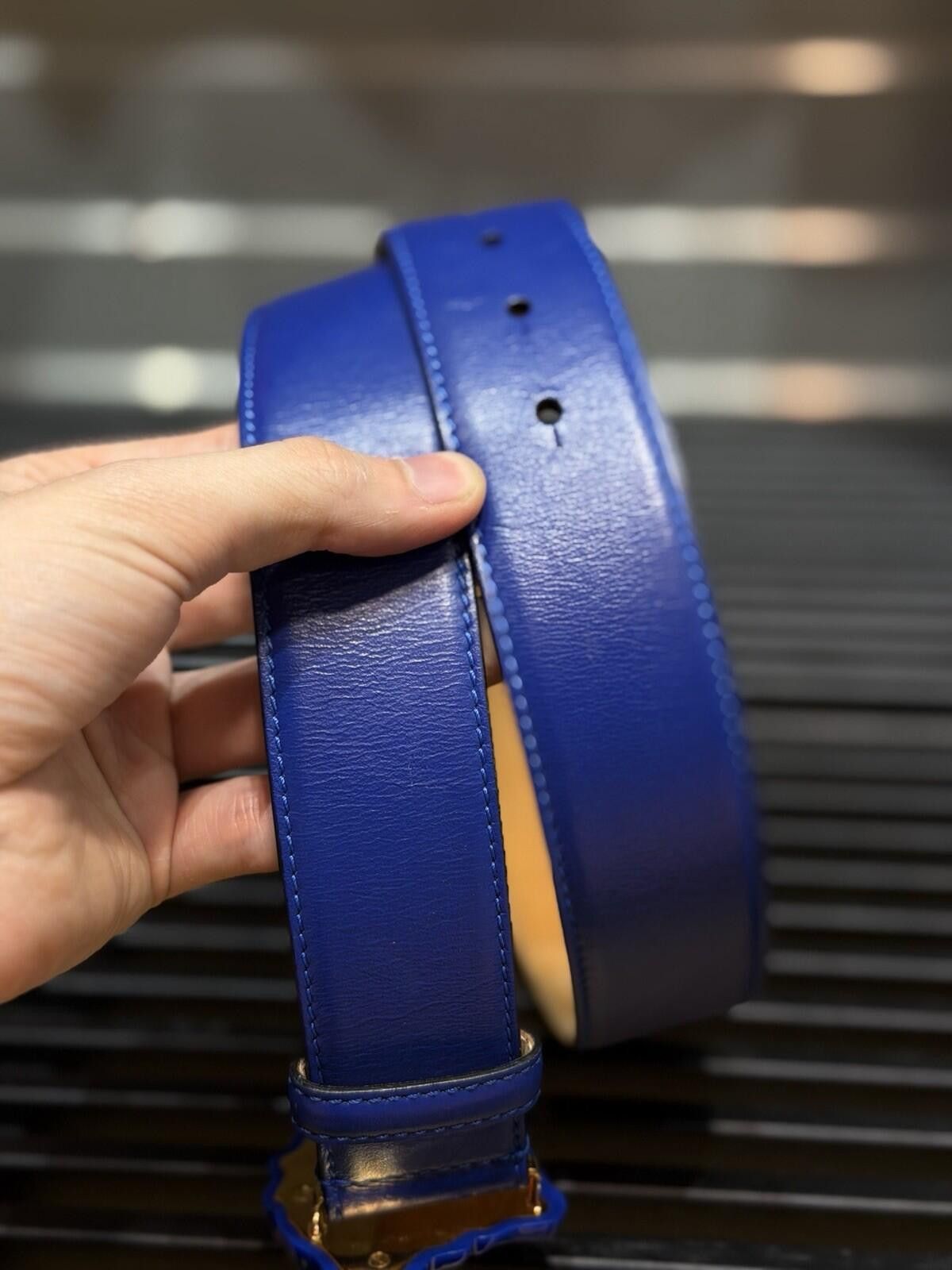 Versace Versace Medusa-Buckle Blue Slim Leather Belt 80 (32) $425 Size ONE SIZE - 10 Thumbnail