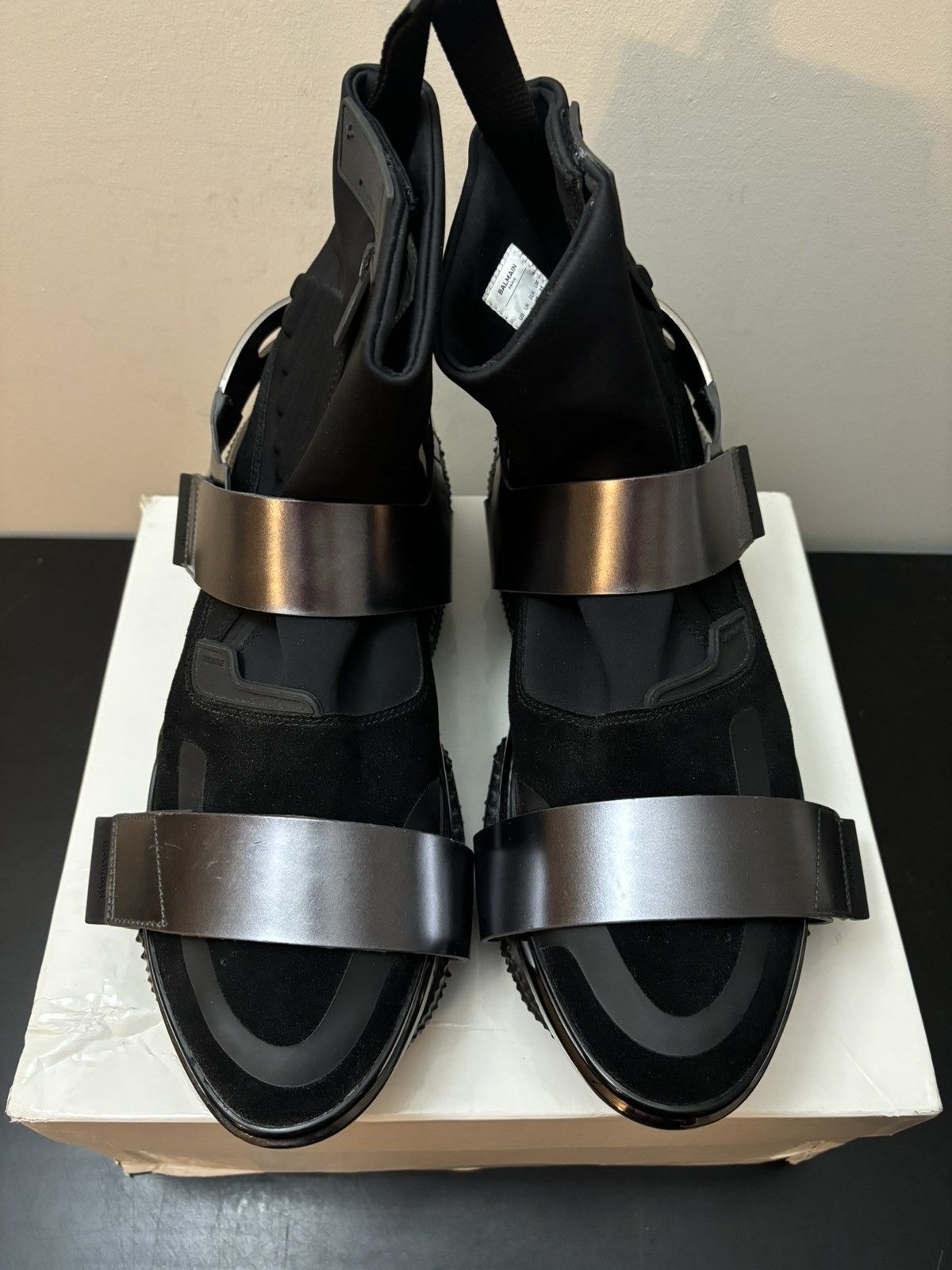 Balmain Balmain B Bold High Top Double Strap Grip Metallic Sneakers Size US 13 / EU 46 - 2 Thumbnail
