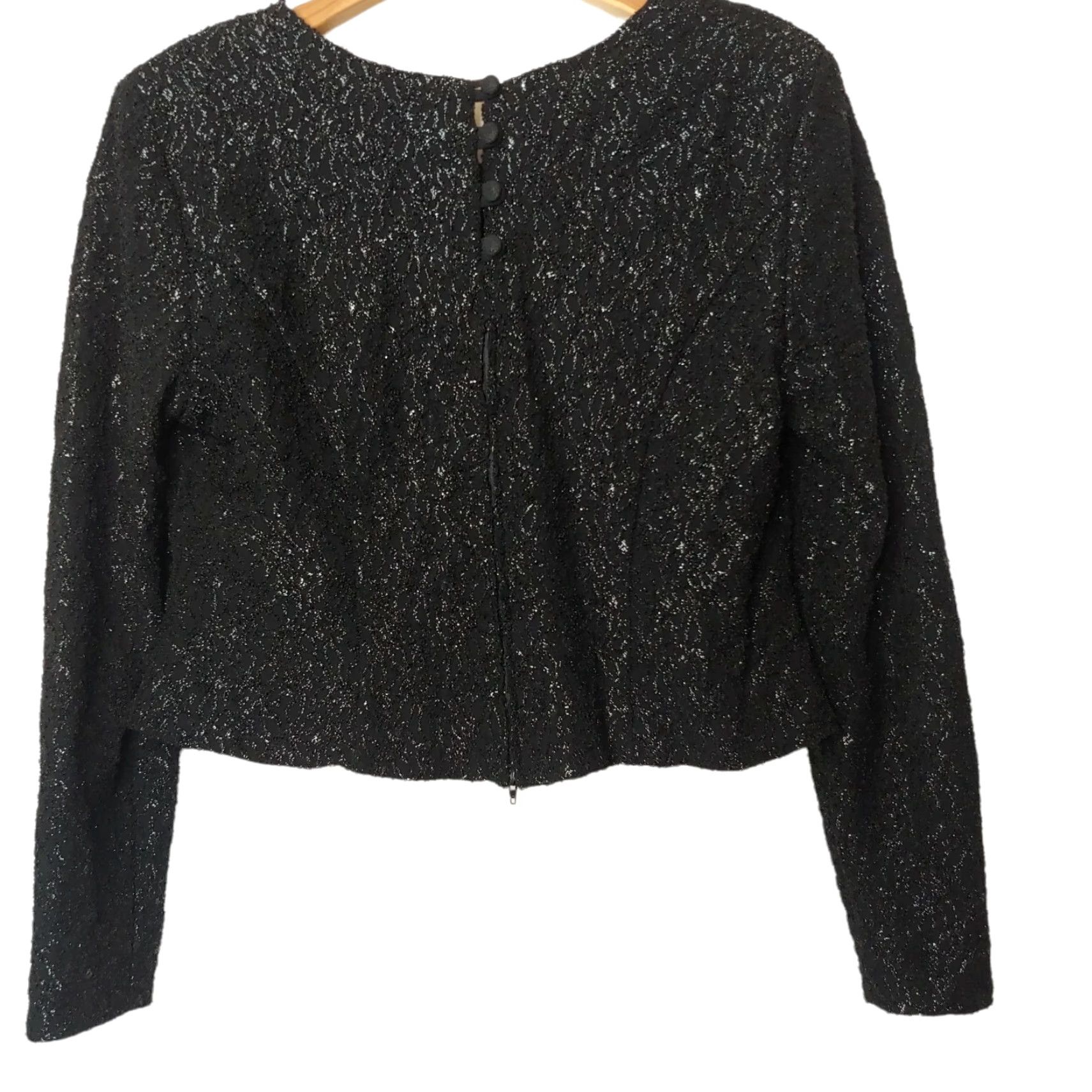 Vintage VINTAGE Jolibel Formal Top Shirt Cropped 90s Black Nylon Mylar Long Sleeve Womens 14 90s Theme Women Size XL / US 12-14 / IT 48-50 - 2 Thumbnail