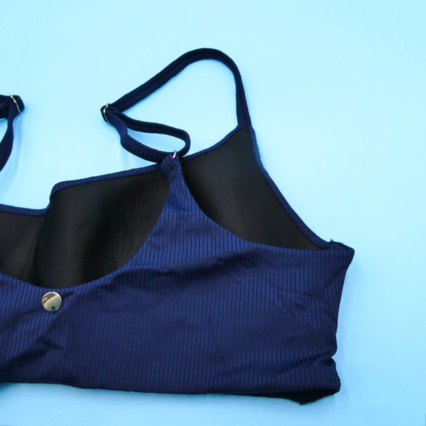 Victoria's Secret Bikini Top Blue M Padded Spaghetti Strap Square Neck Quick Dry Beach Women's Top