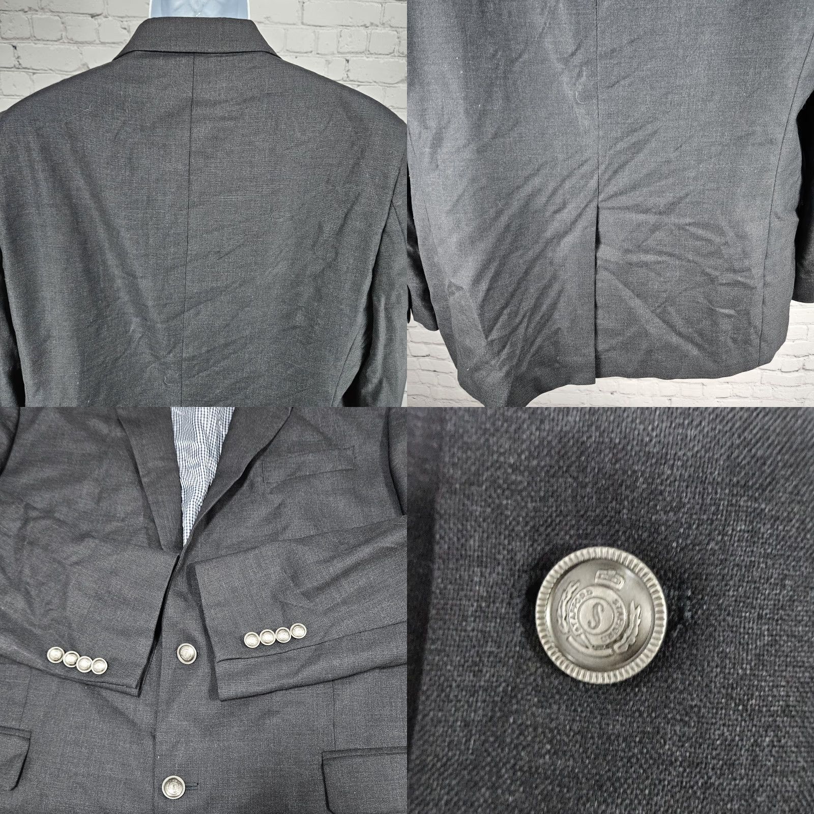 Stafford Stafford Grey 100% Wool 2 Button Single Vented Notch Blazer Sport Coat 46R Mens Jacket Size 46R - 9 Thumbnail
